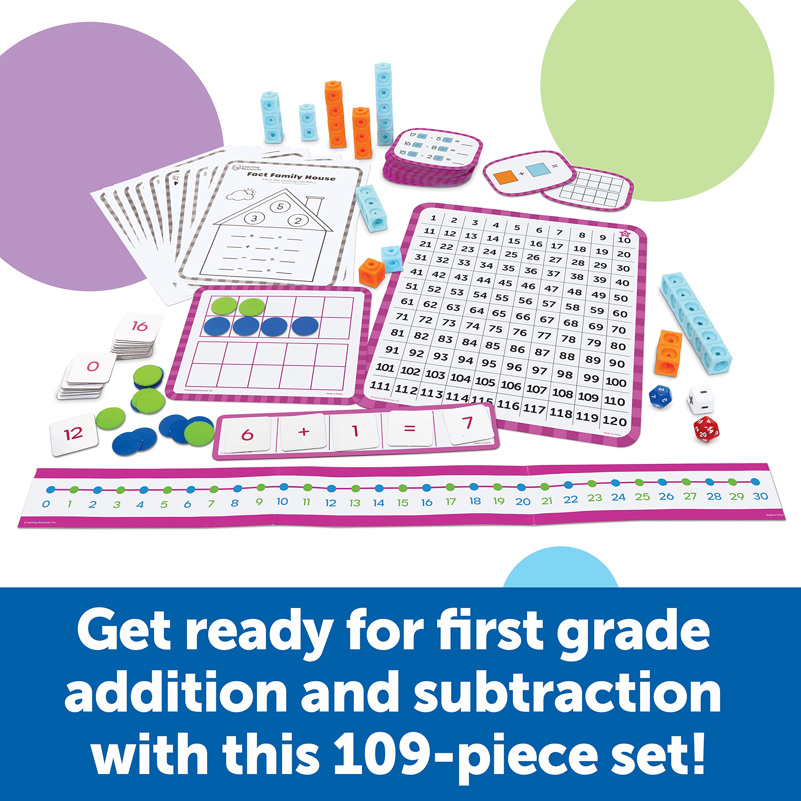 Skill Builders! 1st Grade Addition & Subtraction, Homeschool Curriculum, First Grade Learning Games, First Grade Learning Materials, 109 Pieces, Age 6+