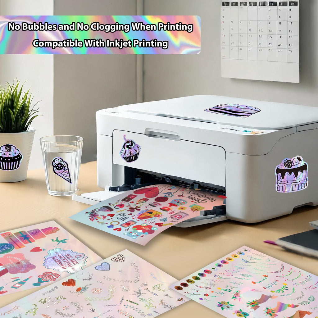 Holographic Printable Vinyl Sticker Paper for Inkjet Printer - 30 Sheets - 8.5" x 11" - Waterproof Labels Paper, Dries Quickly,Vivid Colors,Tear Resistant,DIY Sticker Paper for Drawing