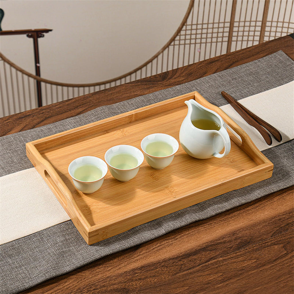 GKYMYZ Bamboo Wood Tray with Handles,16.5x11.5x2 inches,Wooden Serving Trays,Couch Tray Table,Suitable for Dinner Tray,Tea Tray,bar,Coffee or Any Food Tray-Suitable for Party or Breakfast in Bed Tray