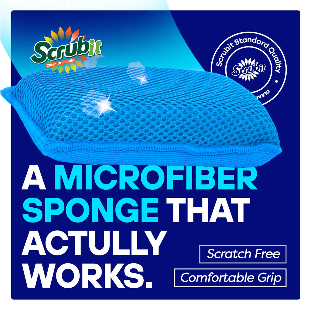 SCRUBIT Reusable Sponges for Dishes - 12 Pack Microfiber Sponges Kitchen Dish Scrubber, Machine Washable & Non-Scratch Scrubbers