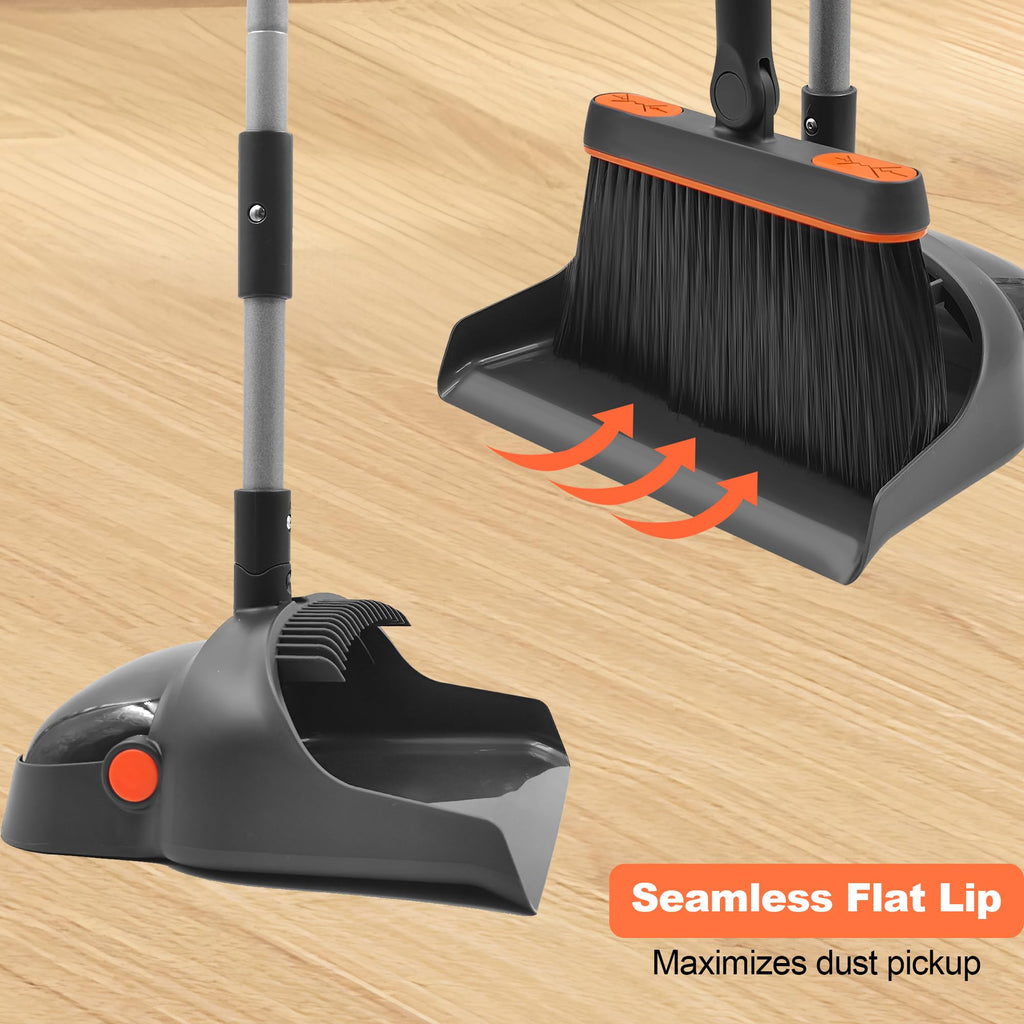TRENNCHI Broom and Dustpan Set with 54" Long Handle, 180 Degree Rotating Broom and Dust pan with Comb Teeth, Indoor Broom for Home, Kitchen, Lobby, Office Kehrset
