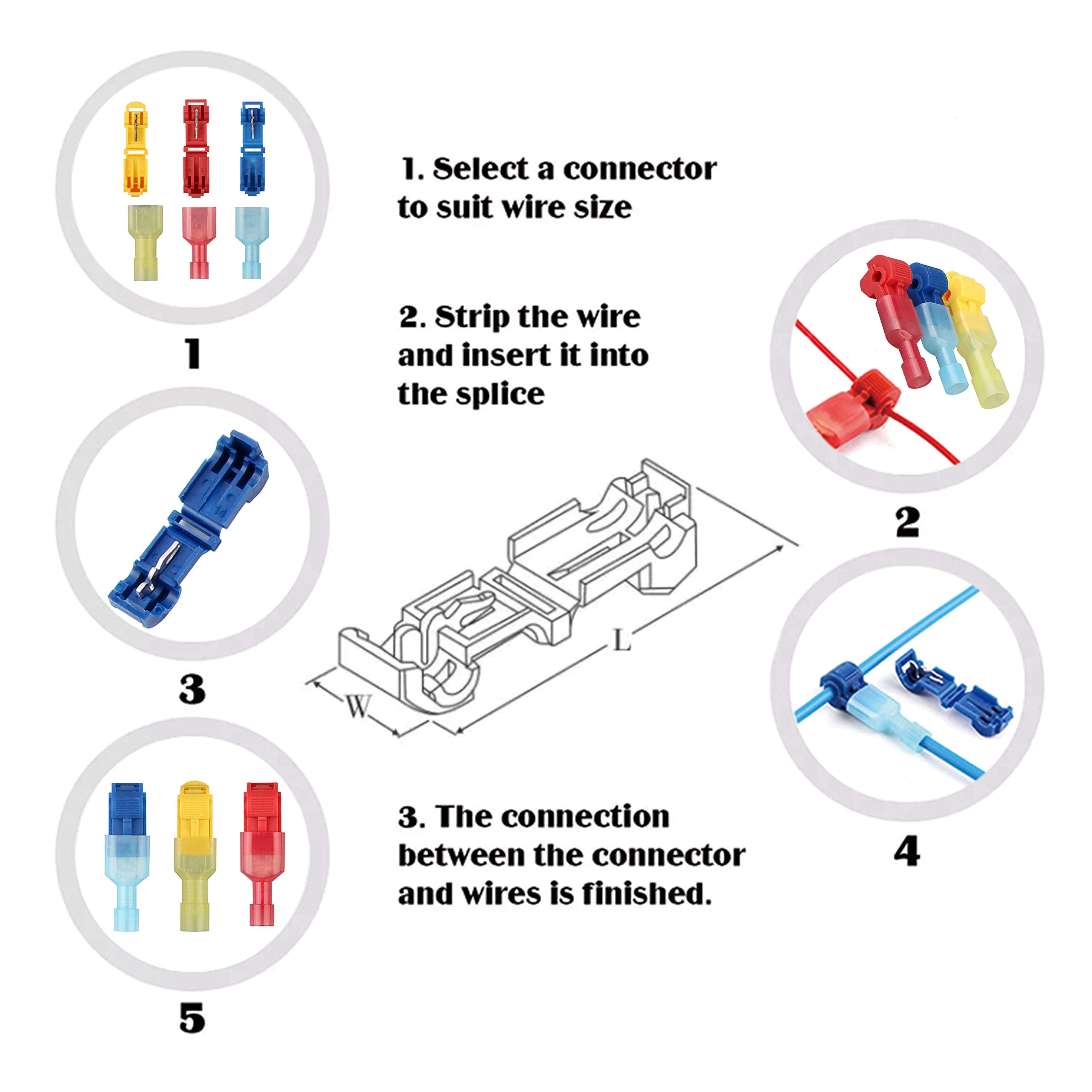 Flytuo 240PCS T-Tap Wire Connectors, AWG 22-10, Self-Stripping Quick Splice Electrical Wire Terminals, Color Coded Insulated Male Quick Disconnect Spade Terminals Assortment Kit for Wiring (3 Colors)