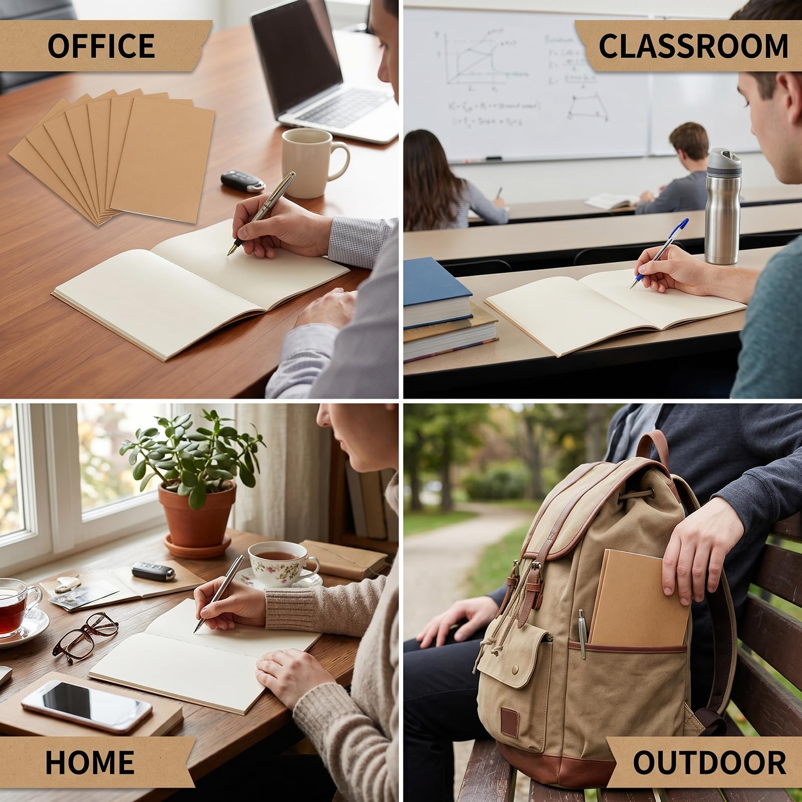 Nicunom 30 Pack A5 Kraft Notebooks, Bulk Blank Journals, Travel Journal Unlined Sketchbooks Memo Diary Planner for Office Classroom Supplies, 60 Pages, 8.3x5.5 inch
