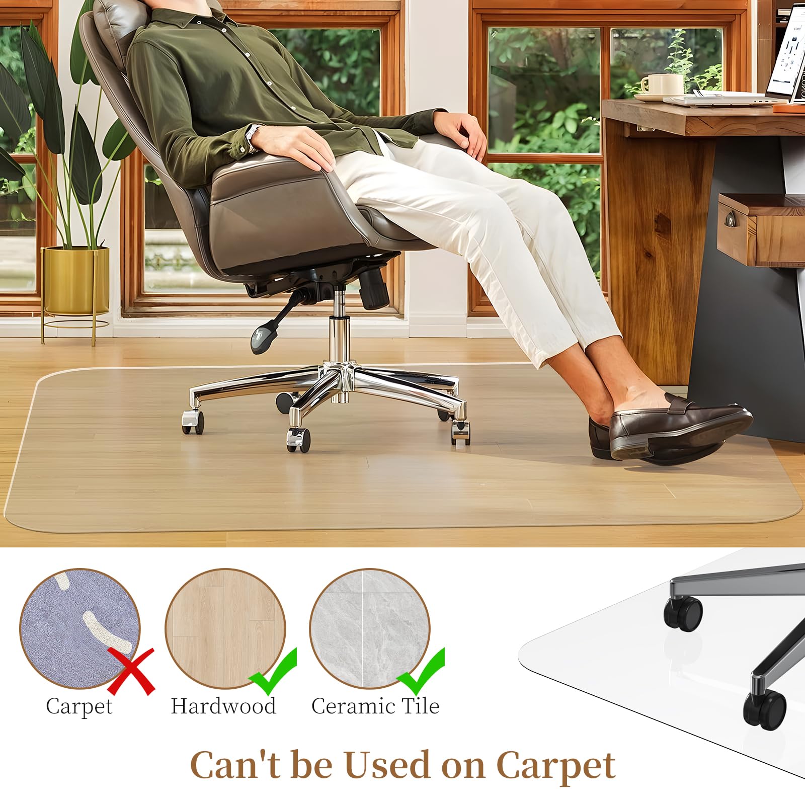 MESHDO Office Chair Mat for Hardwood Floor, 36" X 48 Desk Chair Mat for Hard Floors, PVC Clear Floor Protector Rug Mat for Home and Office, Can't be Used on Carpet