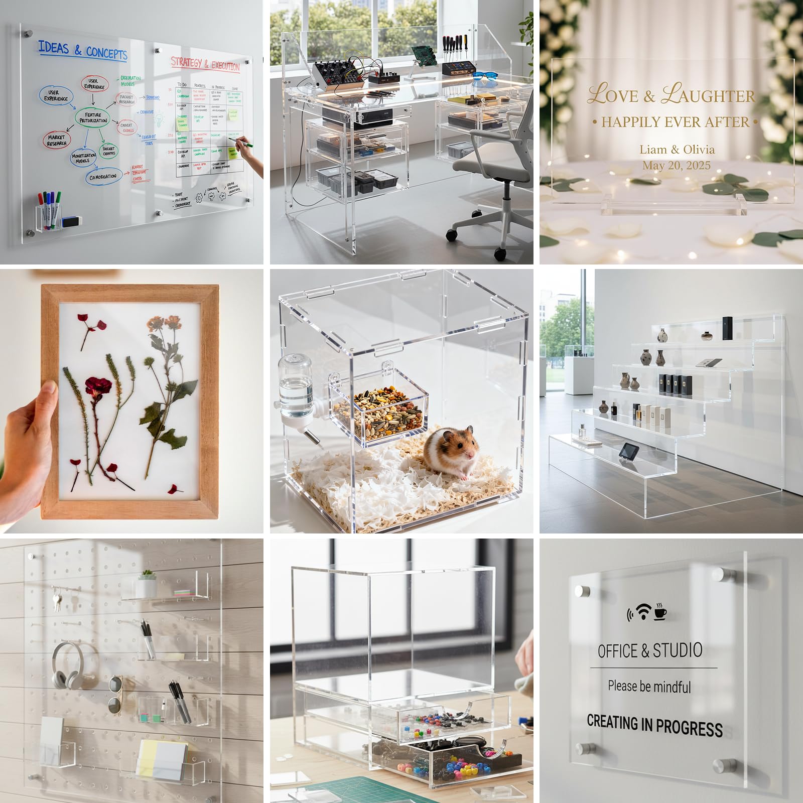 12 x 12” Clear Acrylic Sheet Cast Plexiglass (4-Pack) – 1/8” Thick; Use for Craft Projects, Signs, DIY Projects and More; Cut with Cricut, Saw or Hand Tools – No Knives