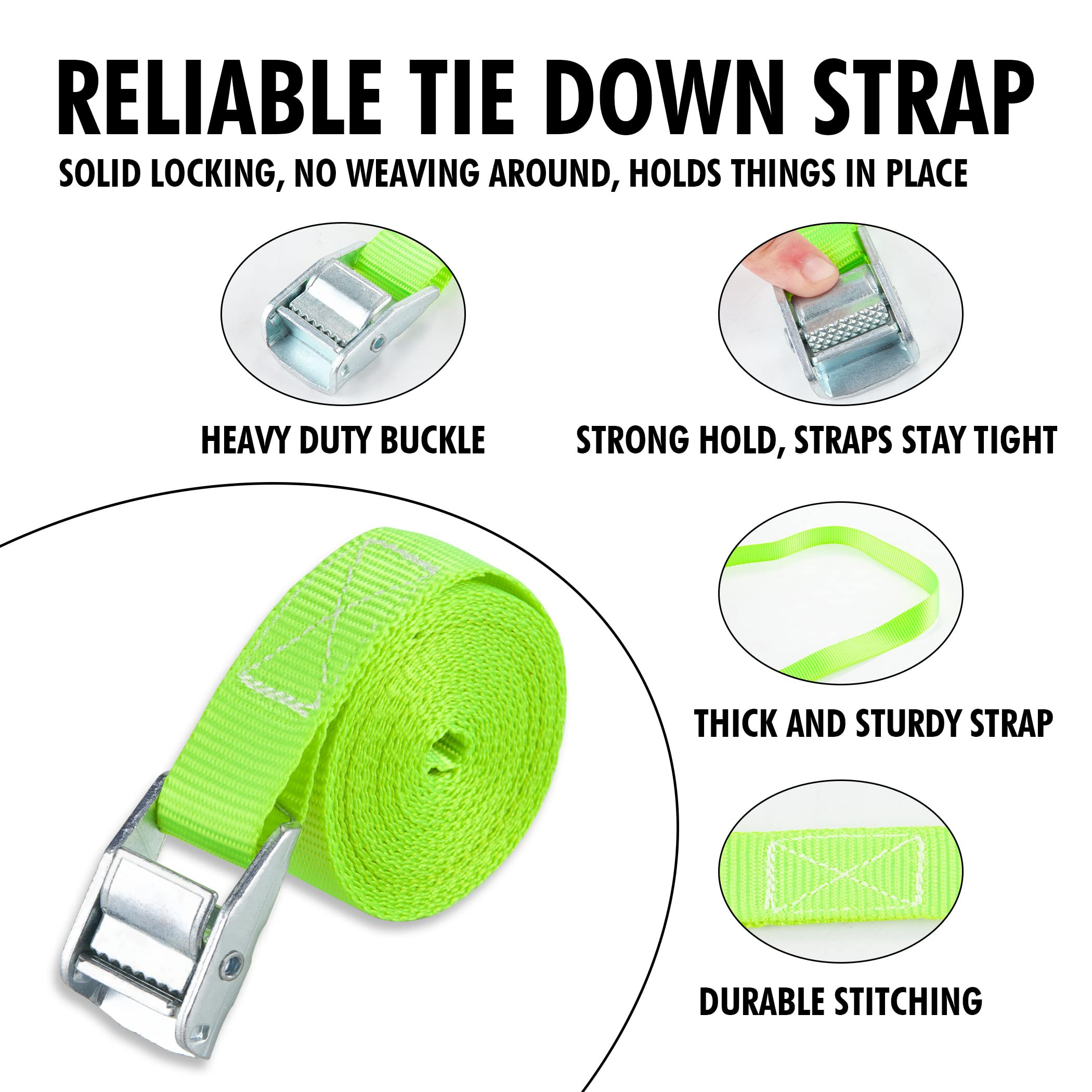 Cartman Lashing Straps up to 600lbs, 6pk in Carry Bag, Green Color