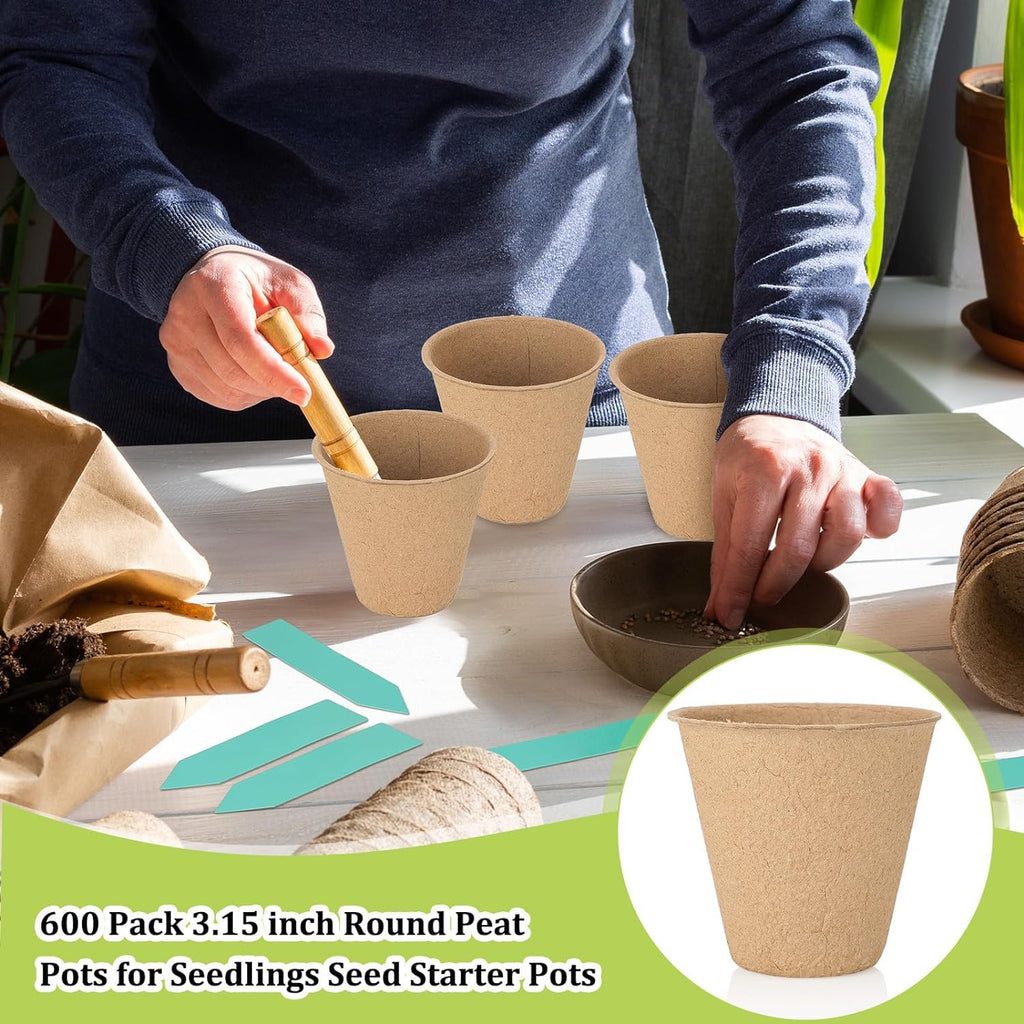 100-Pack 3 Inch Peat Pots for Seedling with Plant Labels, Biodegradable Plant Cups, Seed Starter Pots with Mini Seedling Tools for Garden Germination Nursery Pot