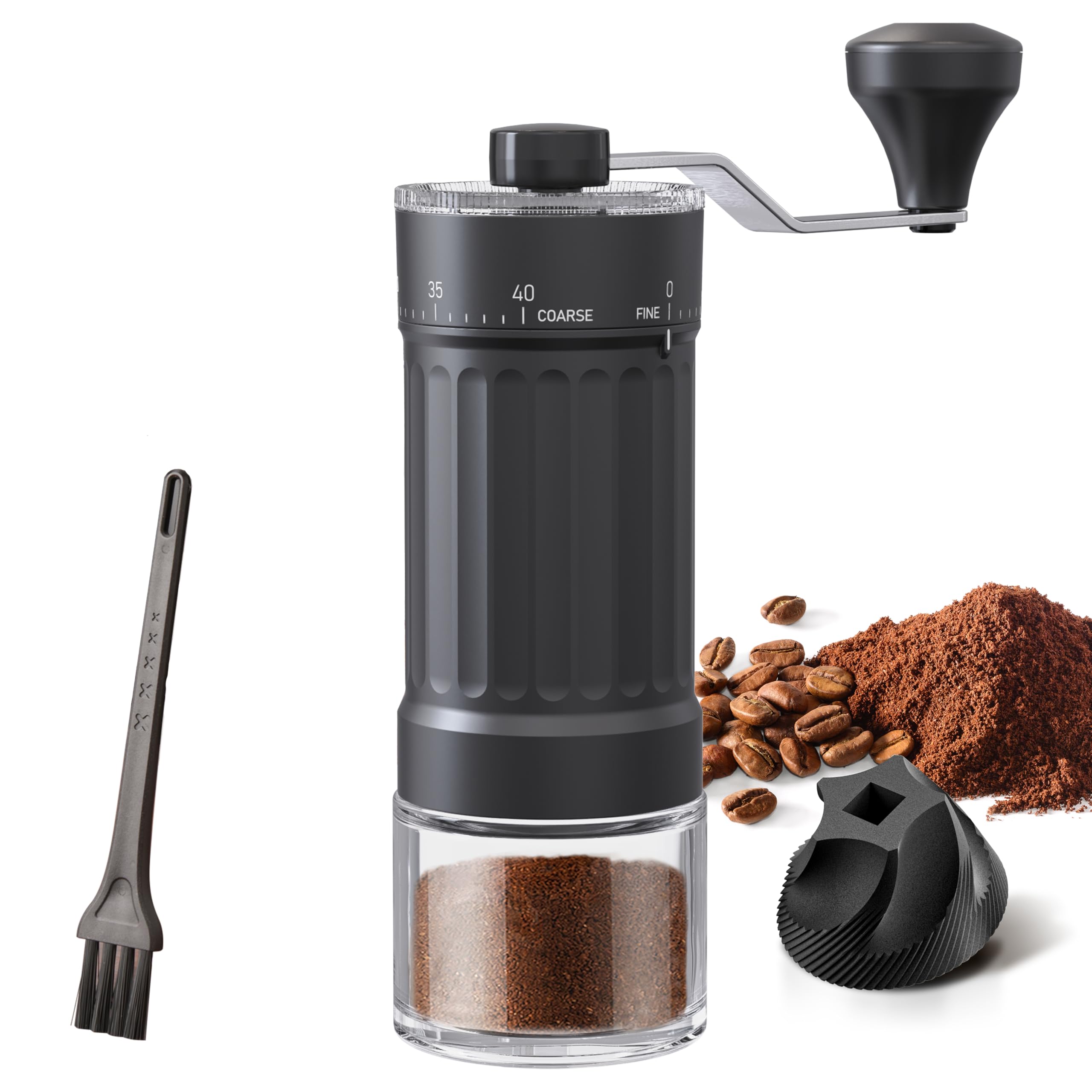 KharWette Portable Manual Coffee Grinder Conical Burr for Espresso French Press Pour Over Double Bearing Externally Adjustable Ceramic Burrs Capacity 25g