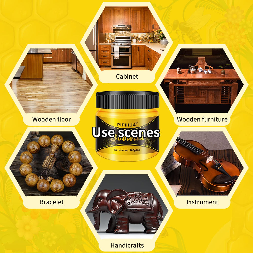 PIPIHUA Beeswax Furniture Polish, Wood Seasoning Beeswax for Furniture Waterproof & Repair Wood Wax for Floors Cabinets to Protect & Care, 4pcs Wax Polish with 8pcs Sponges