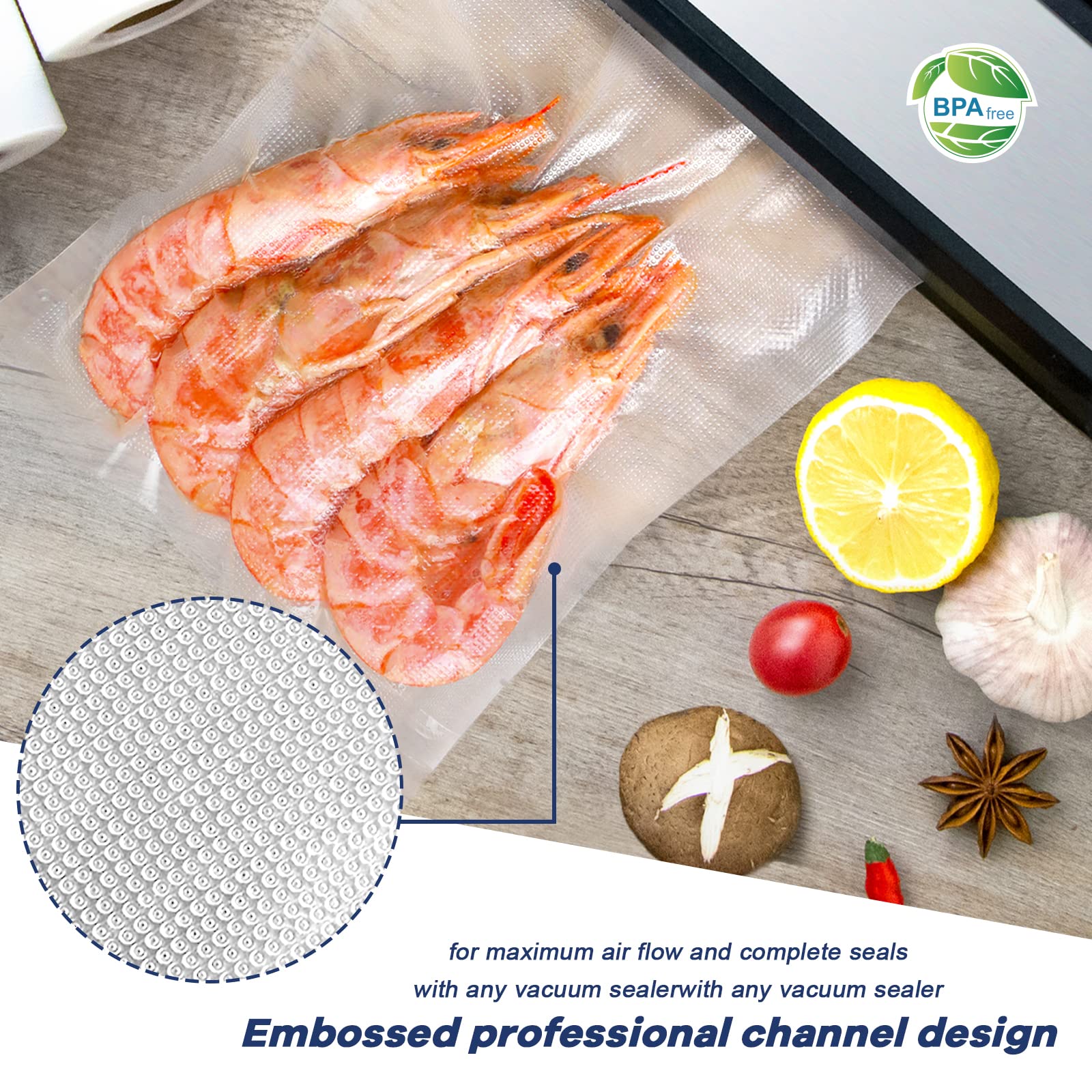 Deefre Vacuum Sealer Bags 2 Rolls 8"x50' Commercial Grade Food Saver Bags for Seal a Meal, BPA Free, Heavy Duty, Great for vac Storage, Meal Prep or Sous Vide