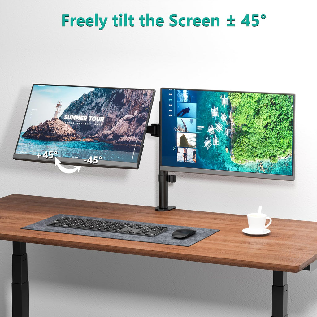 WALI Dual Monitor Arm for 13-27 inch Screens, Monitor Arms for 2 Monitors Holds up to 22 lbs Each, Fully Adjustable Dual Monitor Mount with Swivel Tilt Rotation, 75x75/100x100mm (M002), Black