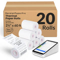 ReceiptPaperPro 2 1/4” x 60 ft Coreless Thermal Paper Receipt Rolls for Square Terminal, 20 Rolls