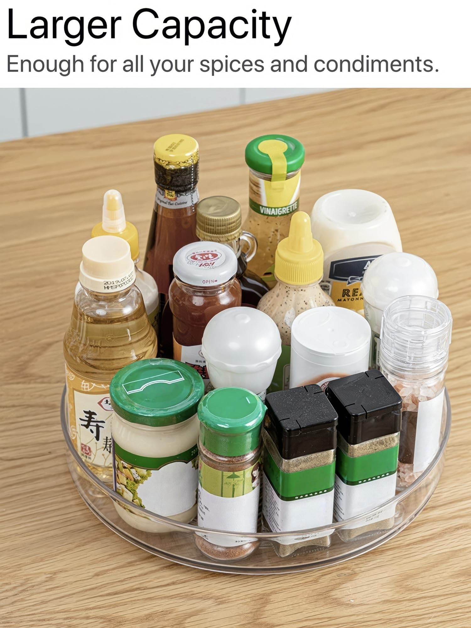 2 Pack Large Lazy Susan Rotating Turntable Organizer - for Kitchen/Bathroom, Pantry, Cabinet, Fridge, Countertop, Vanity - Clear Spinning Food Storage Container for Spices, Condiments, 10.6 Inches