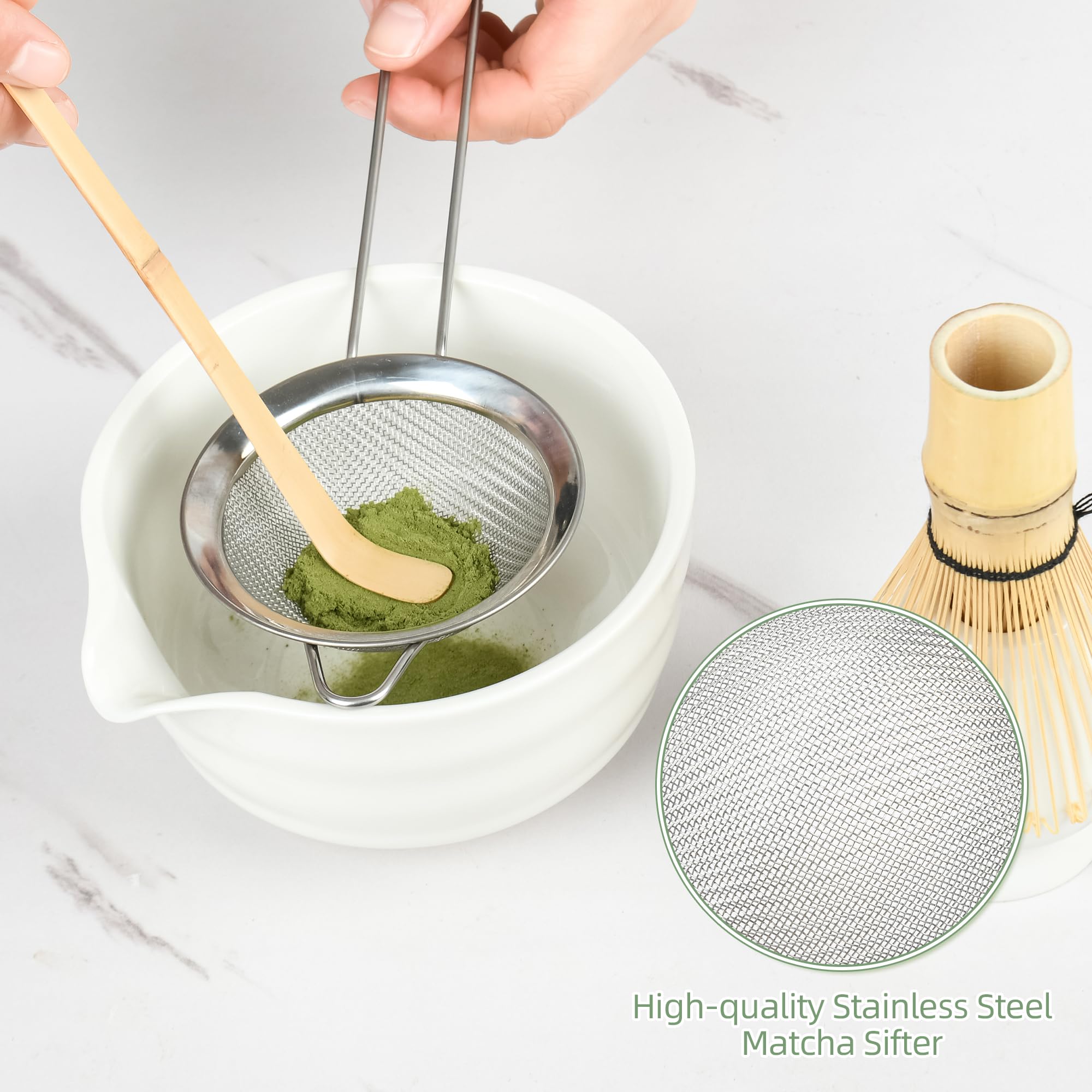 Matcha Whisk Set - Japanese Household Matcha Tea Kit for Tea Lovers (White)
