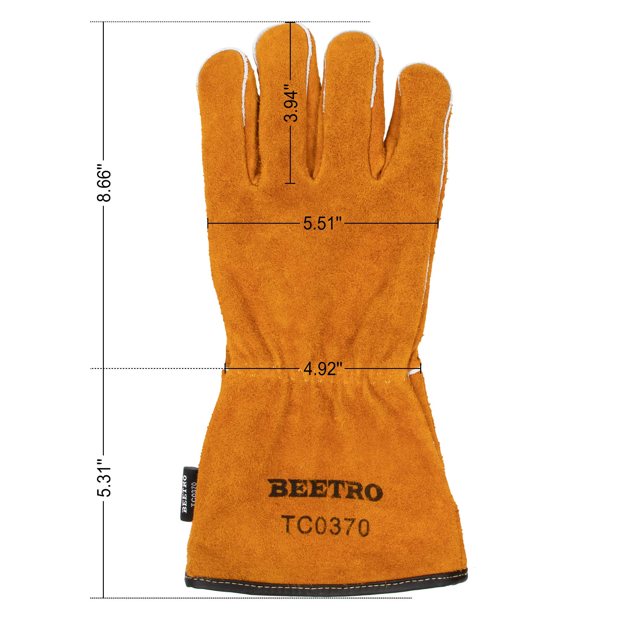 BEETRO Welding Gloves 1 Pair, Cow Leather Forge/Mig/Stick Welder Heat/Fire Resistant, Mitts for Oven/Grill/Fireplace/Furnace/Stove/Pot/Wood Burner/BBQ/Animal handling glove with Soft Lining