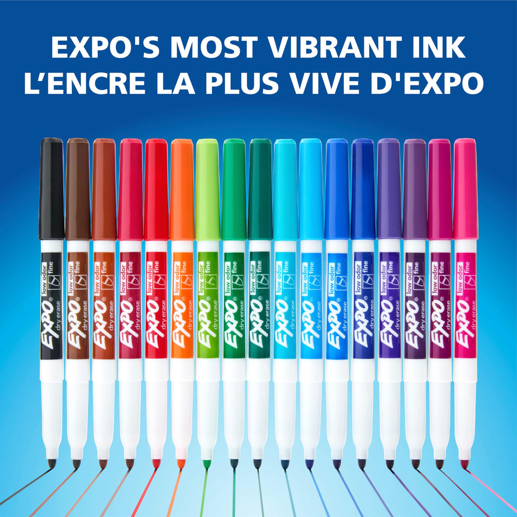 EXPO Dry Erase Markers, Low Odour Ink, Blue, Fine Tip, 12 Count