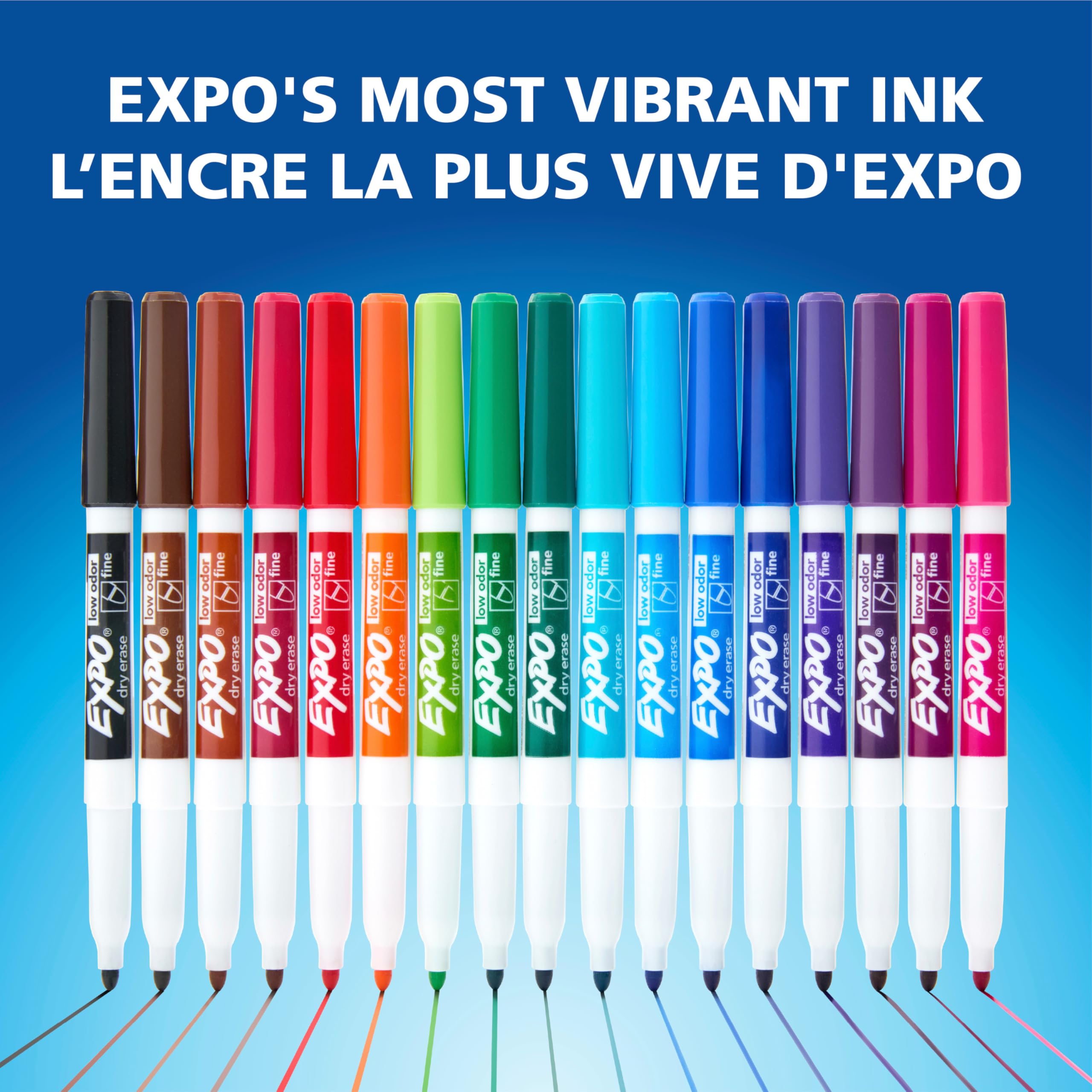 EXPO Dry Erase Markers, Low Odour Ink, Blue, Fine Tip, 12 Count