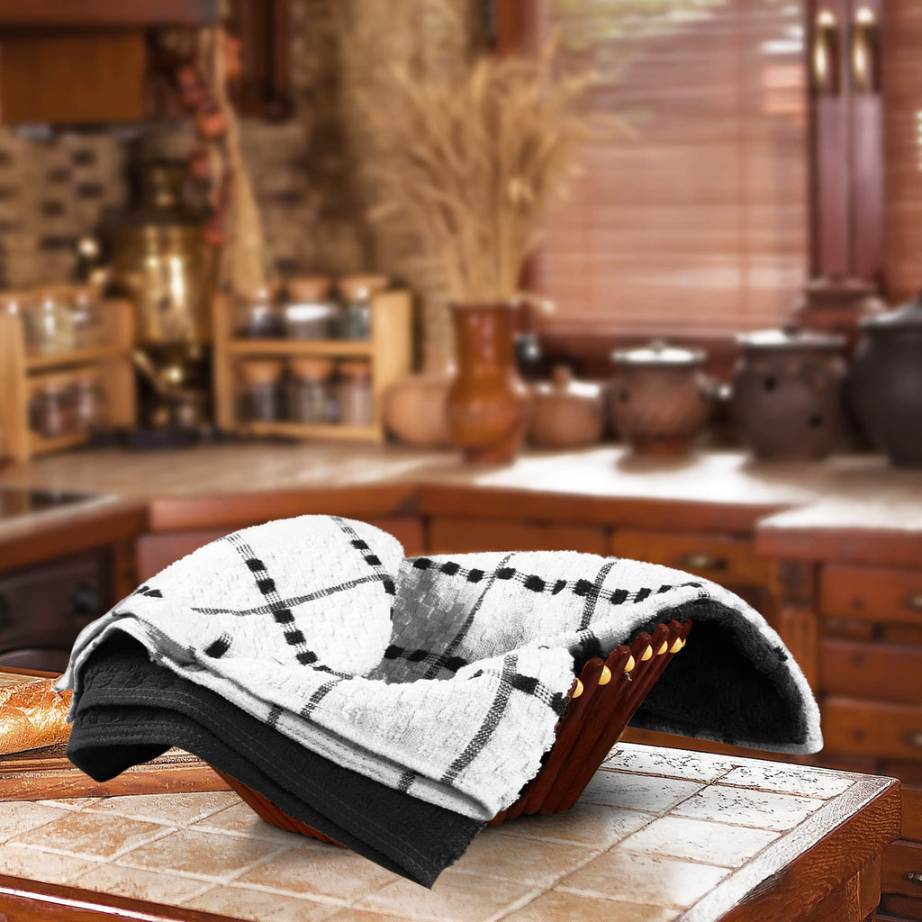 Utopia Towels Kitchen Towels, 12 Pack, 15 by 25 Inches, Dobby Weave, 100% Ring Spun Cotton, Super Soft and Absorbent Dish, Tea, and Bar Towels, Black