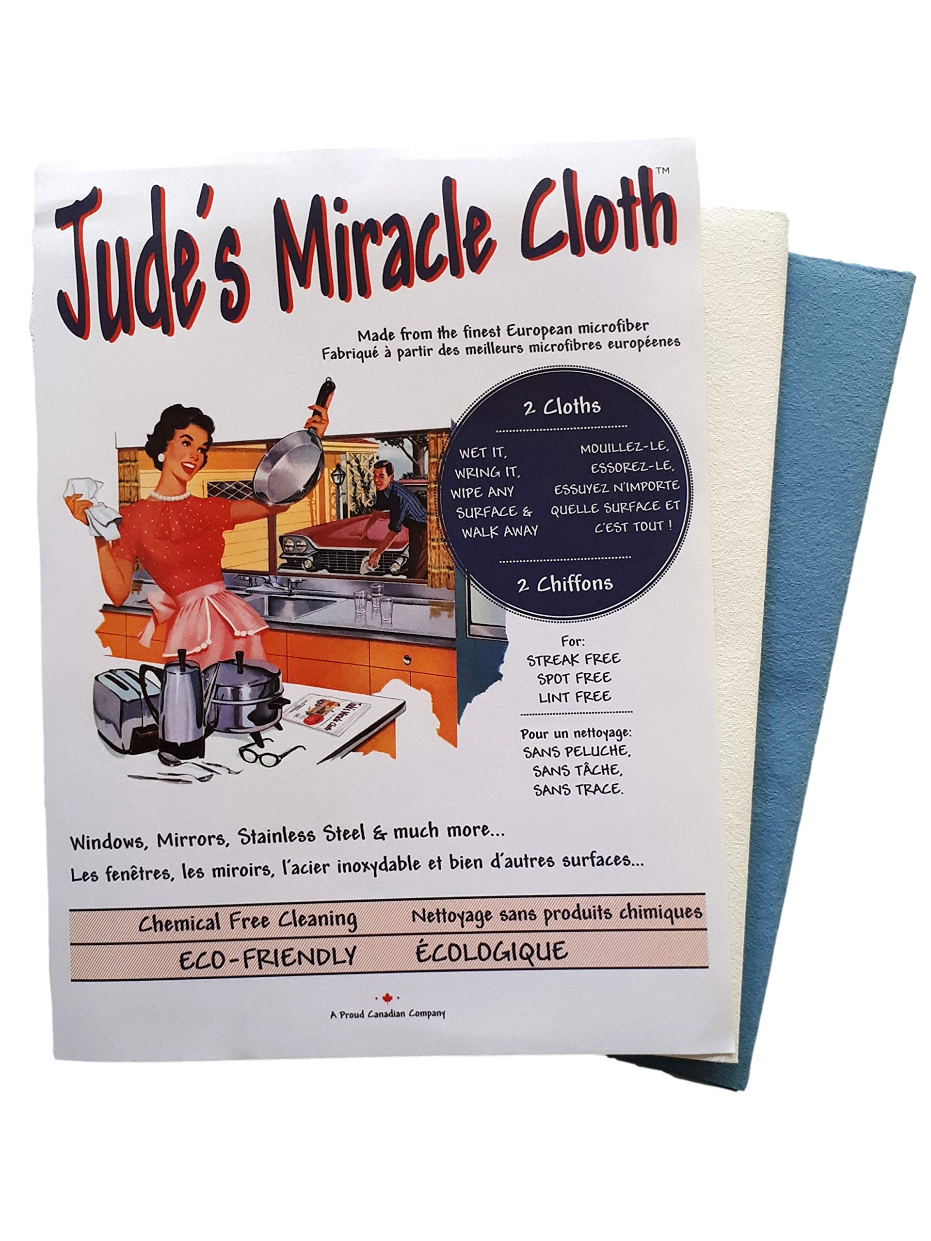 Jude's Miracle Cloth Microfiber Cleaning Cloth 4 Pack for Windows Mirrors Crystal Eye Glasses TV Computer Screen Countertops Cars & Boats Chemical Free (2 White 2 Blue)