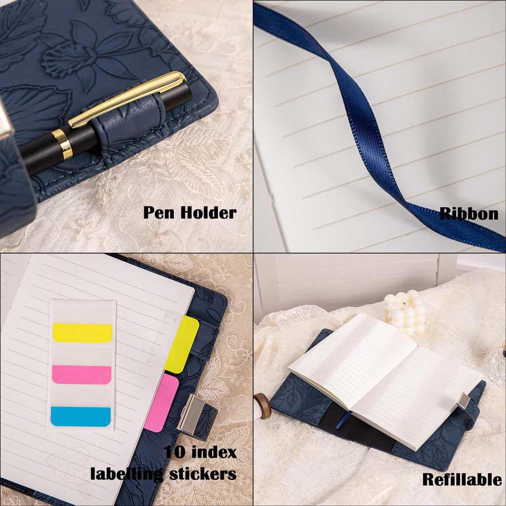 Diary with Lock for Women, 3D Embossed Journal with Lock, 224 Pages Wide lined Notebooks, PU Leather with Pen and Stickers Planner Organizer for Women & Men