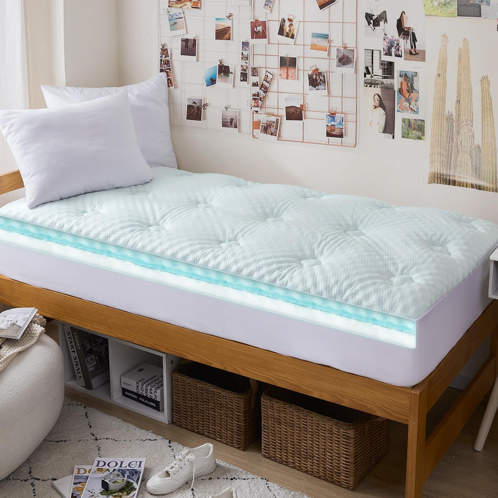 Hansleep Memory Foam Mattress Pad Twin XL, Twin XL Mattress Topper for College Dorm, Fluffy Mattress Pad with Deep Pocket, Breathable Air Mattress Topper Cover, White, 39x80 Inches