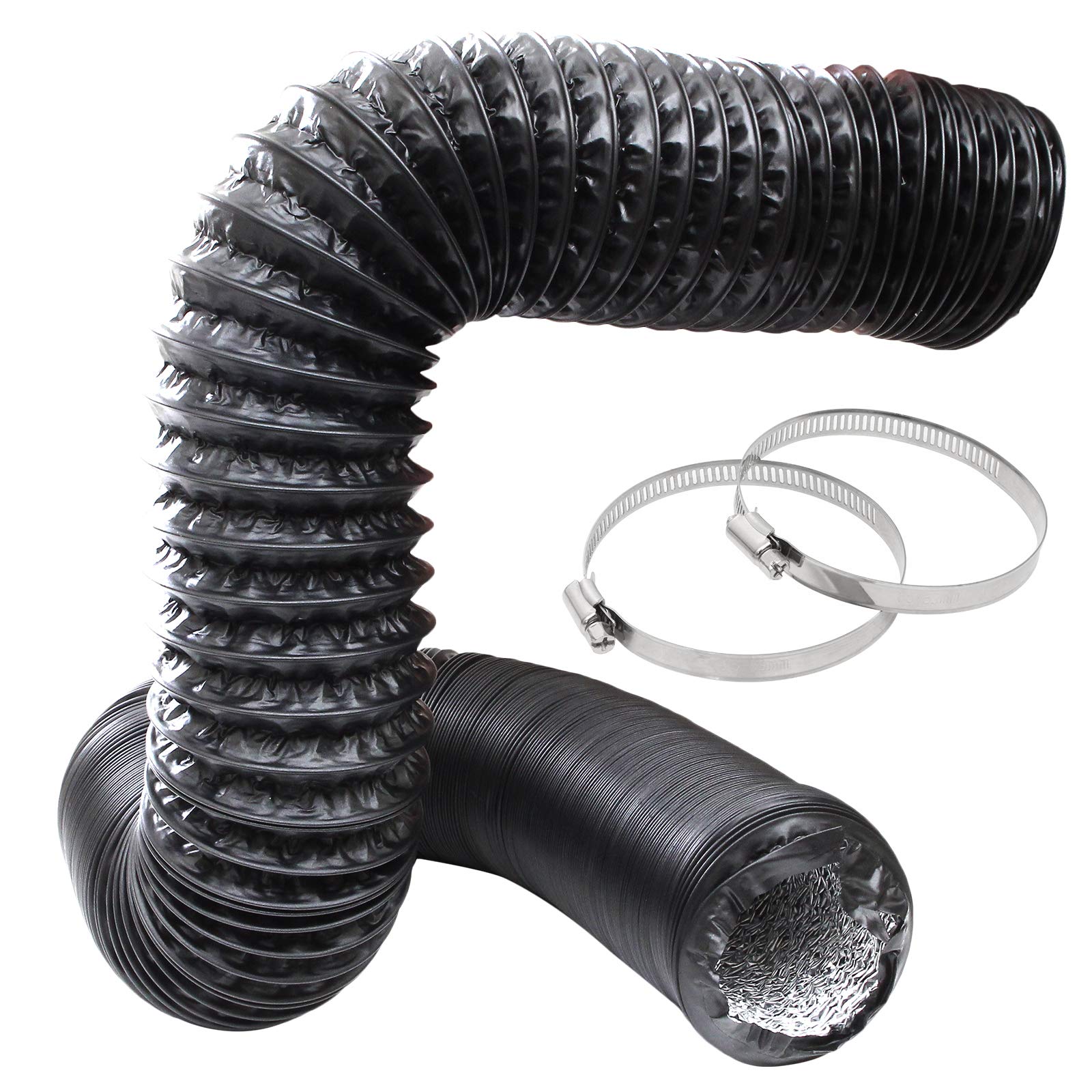3Inch Flexible Ducting Hose 16.5 feet Black Aluminum Ducting Dryer Vent Hose with 2 Screw Clamps for Heating Ventilation Air Conditioning (HVAC), Boat Blower, Exhaust Grow Tents