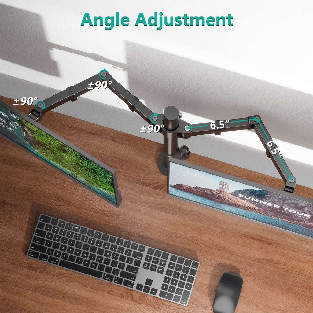 WALI Dual Monitor Arm for 13-27 inch Screens, Monitor Arms for 2 Monitors Holds up to 22 lbs Each, Fully Adjustable Dual Monitor Mount with Swivel Tilt Rotation, 75x75/100x100mm (M002), Black