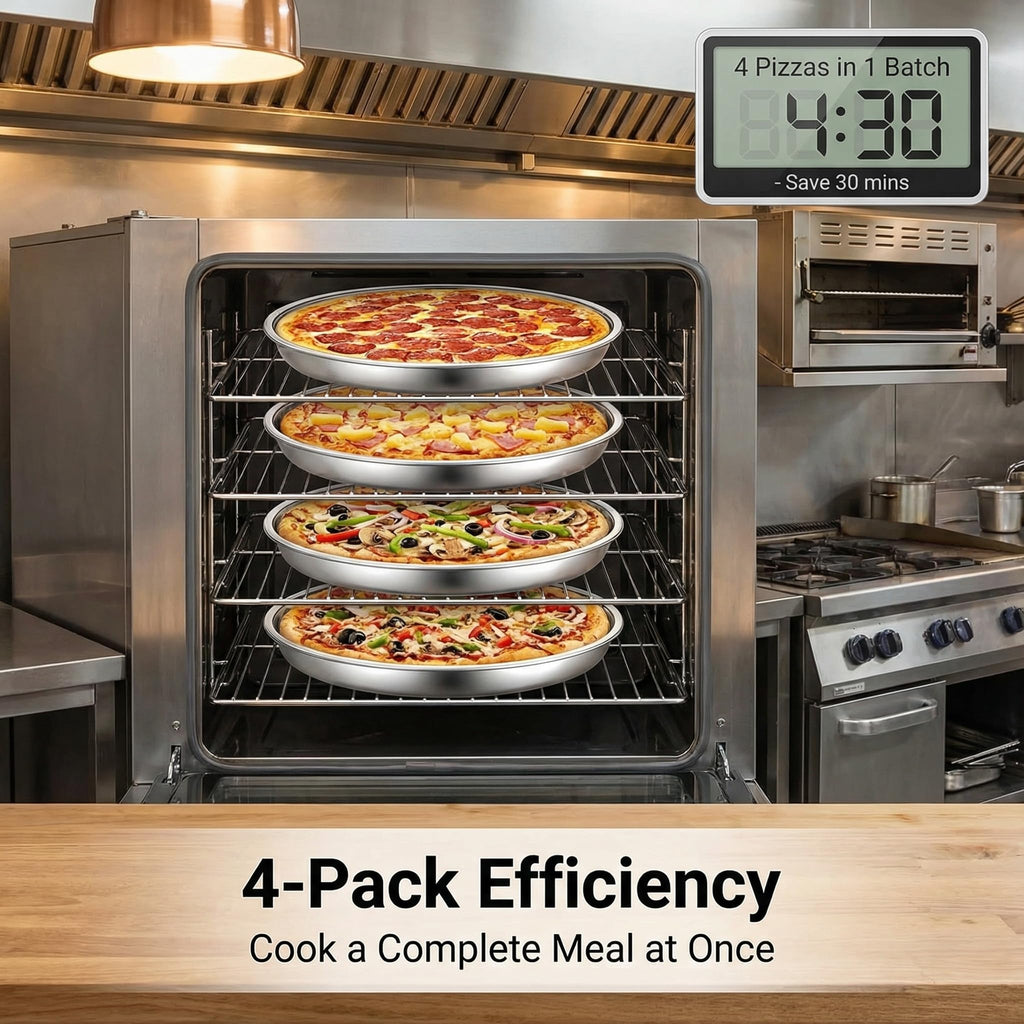 Elsjoy 4 Pack 13 Inch Stainless Steel Pizza Pan, Deep Dish Round Baking Pan Large Pizza Baking Tray, Heavy-Duty Pizza Dish Non-Stick Baking Sheet for Oven, Dishwasher Safe