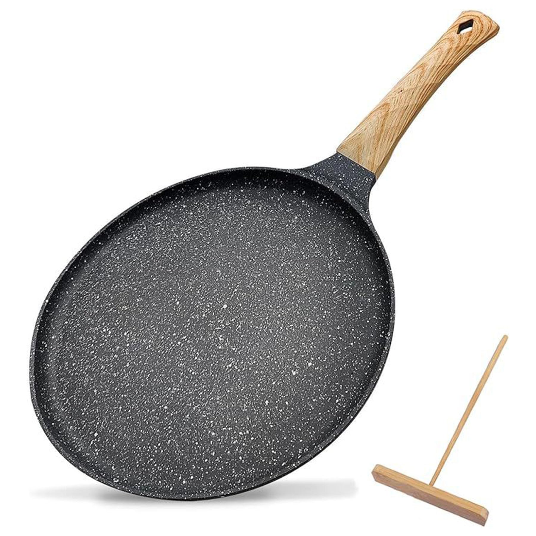 Nonstick Crepe Pan,Medical Stone Coating Dosa Pan Pancake Flat Skillet Tawa Griddle 10-Inch with Spreader,Induction Compatible