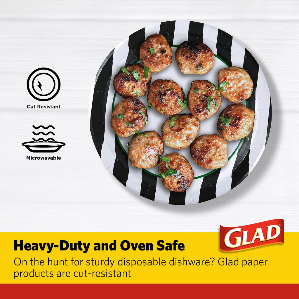 Glad Everyday Round Disposable Paper Plates with Referee Football Design | Cut-Resistant, Microwavable Paper Plates for All Foods & Daily Use | 10 Inches, 58 Count