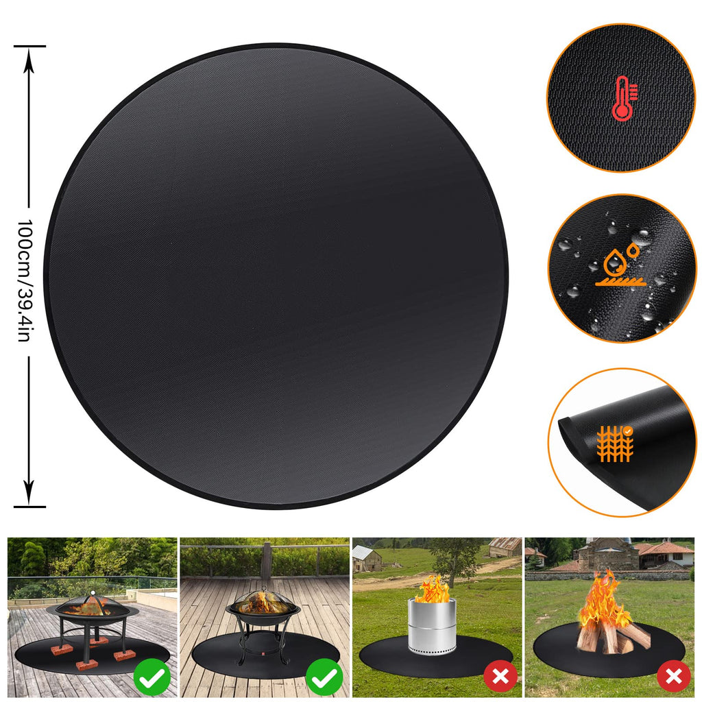 100cm Round Fire Pit Mat (39") - 3-Layer Fireproof Grill Protector for Deck, Lawn and Grass, Heavy Duty BBQ Mat Under Gas or Camping Heaters