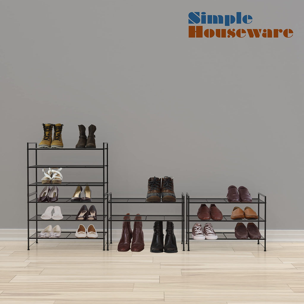Simple Houseware 3-Tier Stakable Wired Grid Shoe Racks Storage Shelf, Black