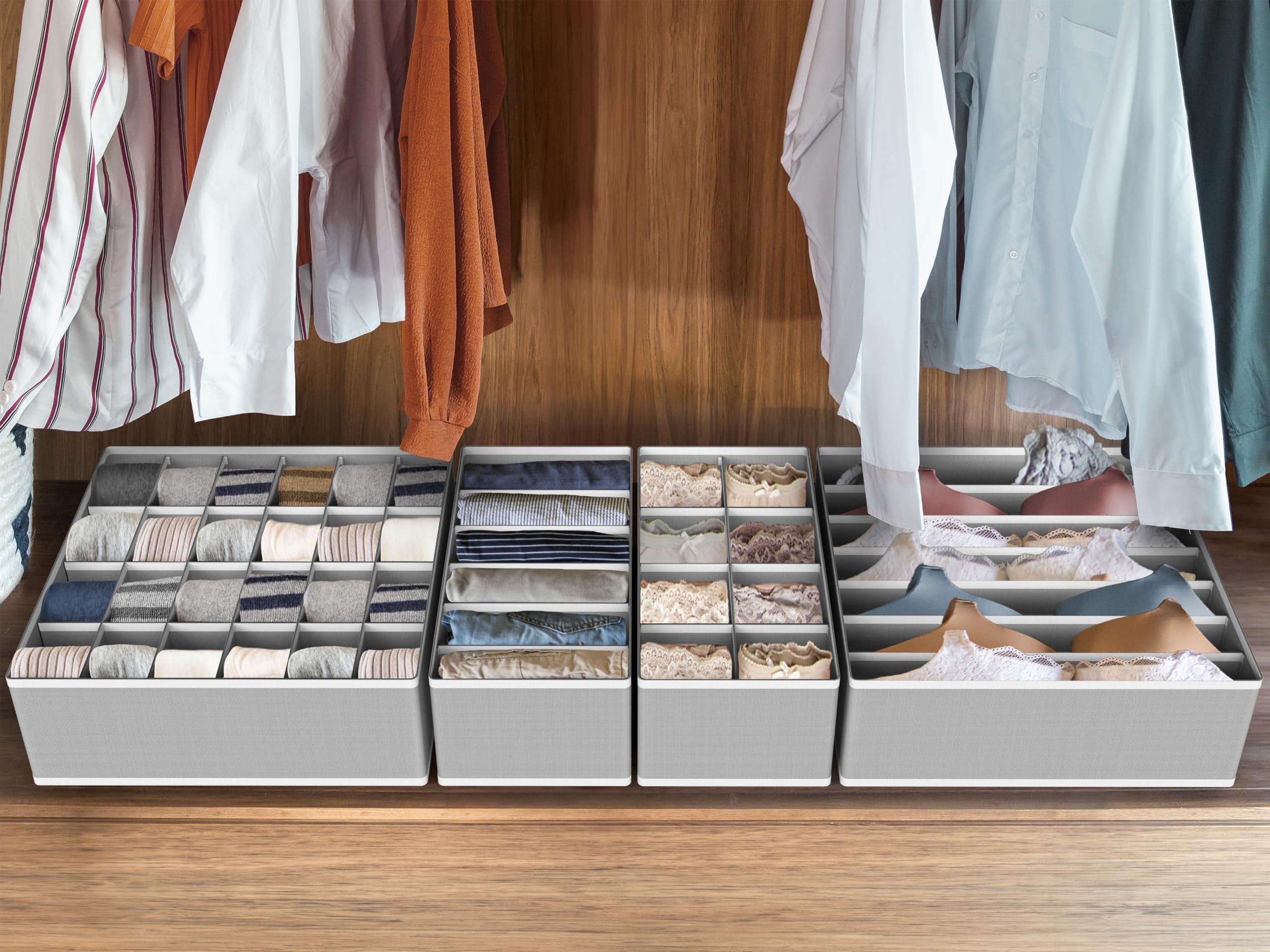 Simple Houseware Closet Underwear and Clothes Organizer Drawer Divider Set of 4, Grey