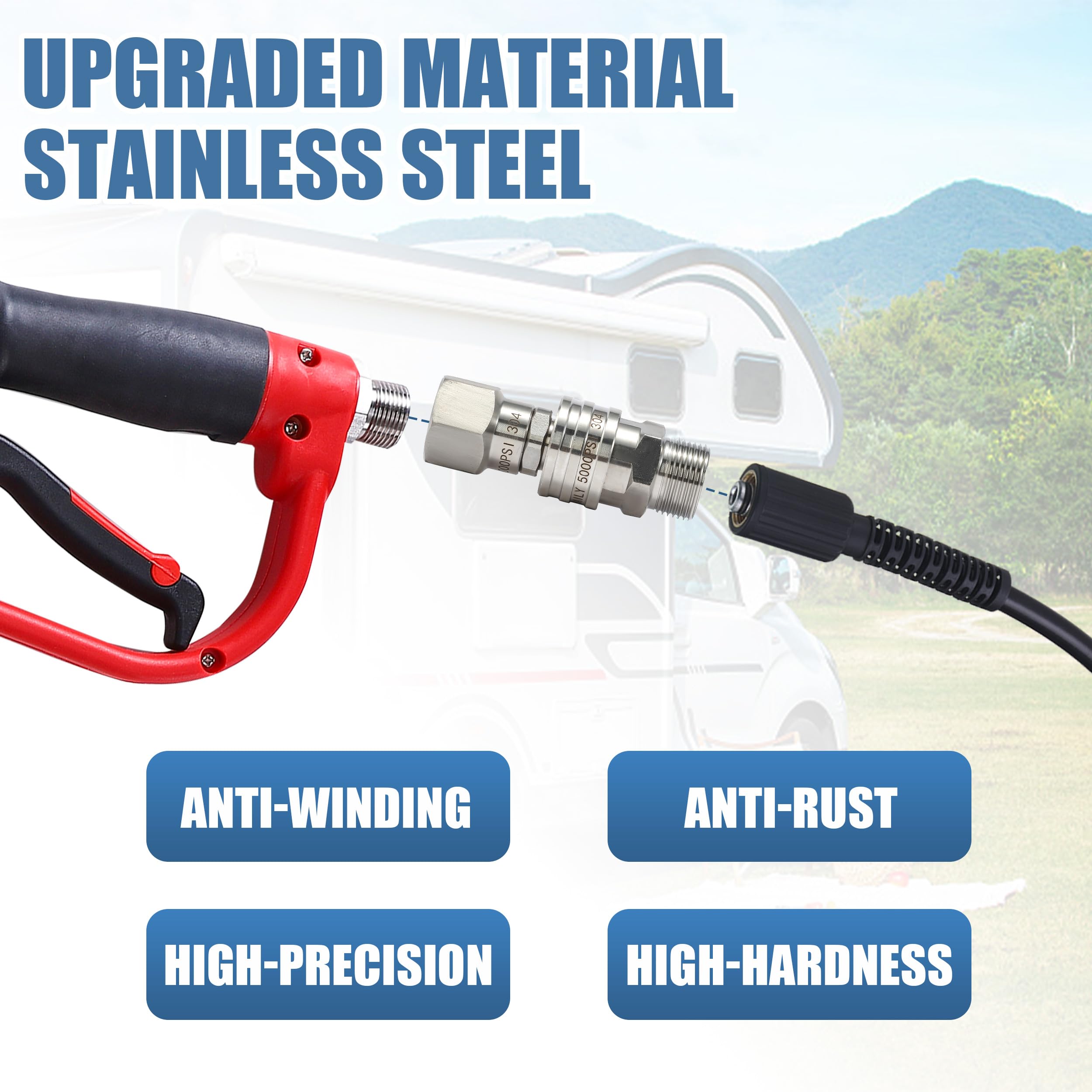 Tool Daily Pressure Washer Adapter Set with Swivel, M22 14mm to 3/8" Quick Connect, Stainless Steel Quick Disconnect Swivel for Power Washer Hose, 5000 PSI