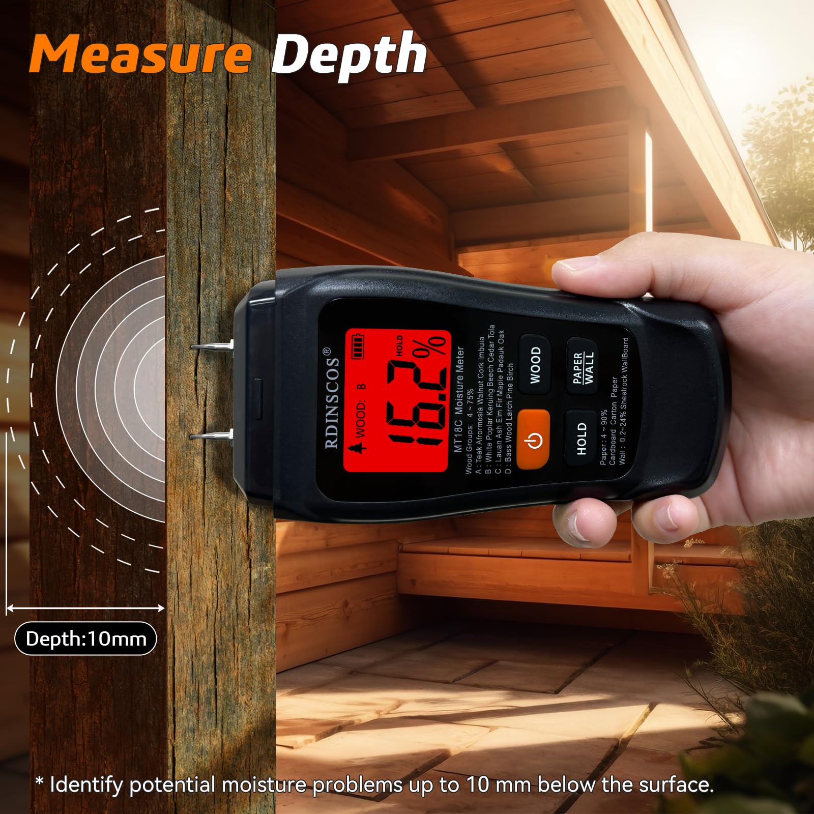Wood Moisture Meters Detector for Lumber, Log Moisture Detector for Firewood,Hardwood and Softwood