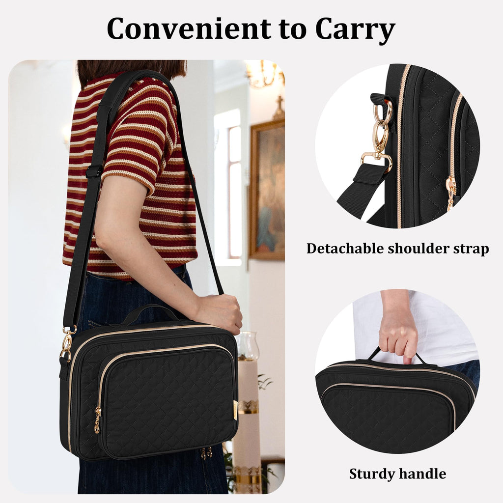 Teamoy Bible Cover for Men Women, Large Bible Book Cover Church Bag Carrying Case with Shoulder Strap and Detachable Pen Slots, Black Quilted