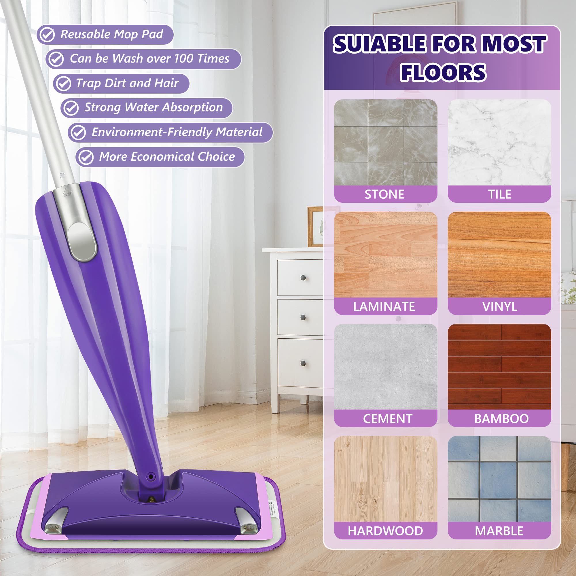 Reusable Mop Pads Compatible with Swiffer Wet Jet, Wet Jet Pads Refills for Swiffer Mop, Microfiber Replacement Pads for Hardwood Floor Cleaning, Dry Wet Mopping Cloths for 12" Wet Jet Refill, 6 Pack