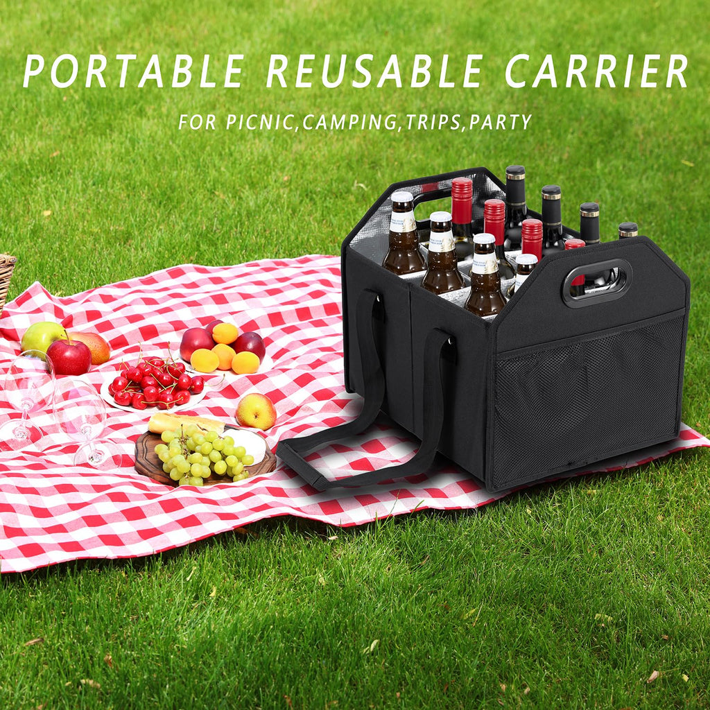 LUILANC Collapsible 12 Bottle Wine Carrier - Reusable Portable Storage Box for Tote Bag, Moving, Vacation, Bottle Caddy, Grocery Shopping, Wine Tasting (Black)