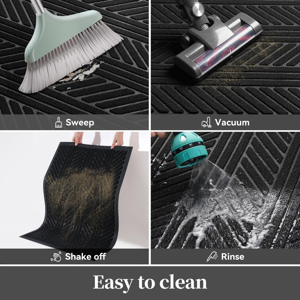 Front Door Mat Outdoor Mat Indoor Doormat for Entrance Mat Entryway Rug Heavy Duty Non Slip Rubber Absorbent Entry Rug Dirt Scraping Shoe Mat 60x90cm Black