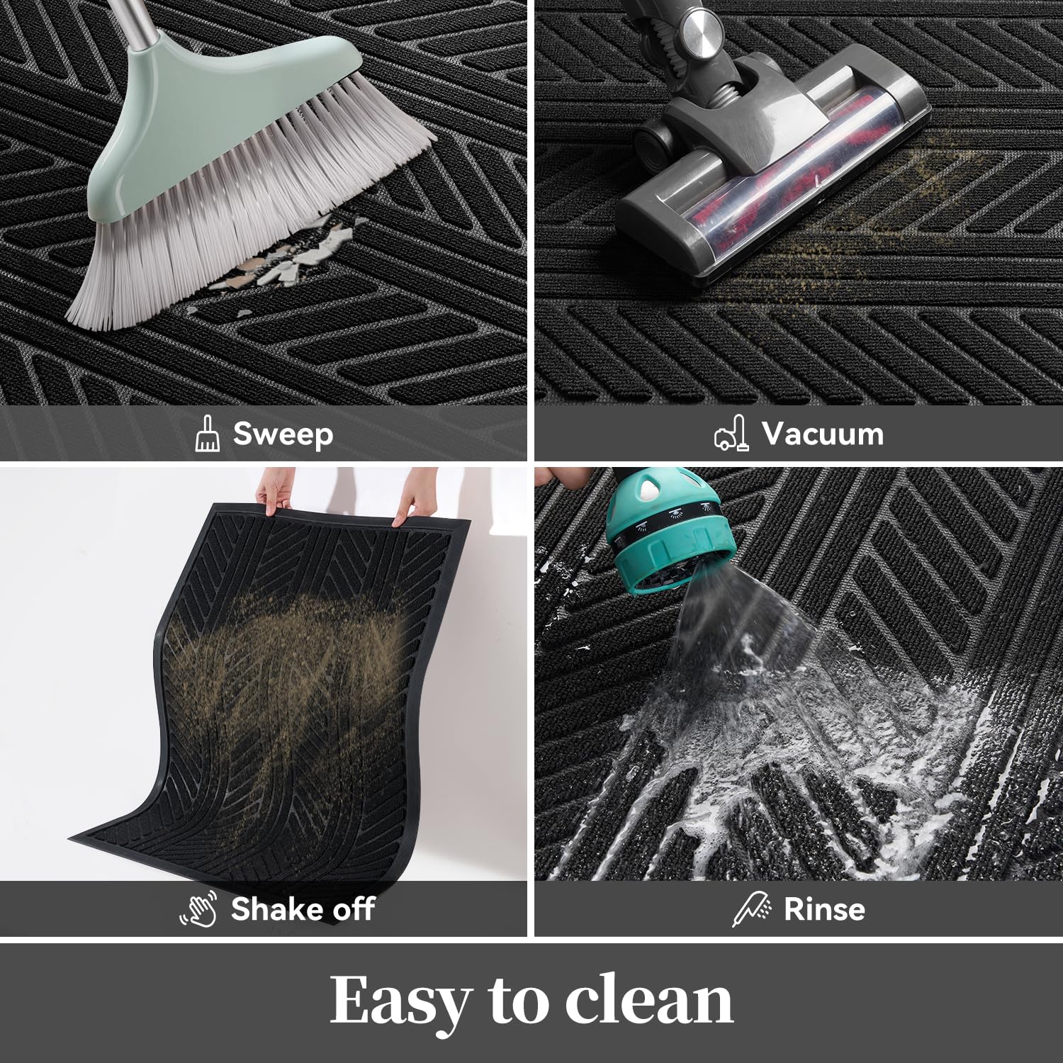 Front Door Mat Outdoor Mat Indoor Doormat for Entrance Mat Entryway Rug Heavy Duty Non Slip Rubber Absorbent Entry Rug Dirt Scraping Shoe Mat 60x90cm Black