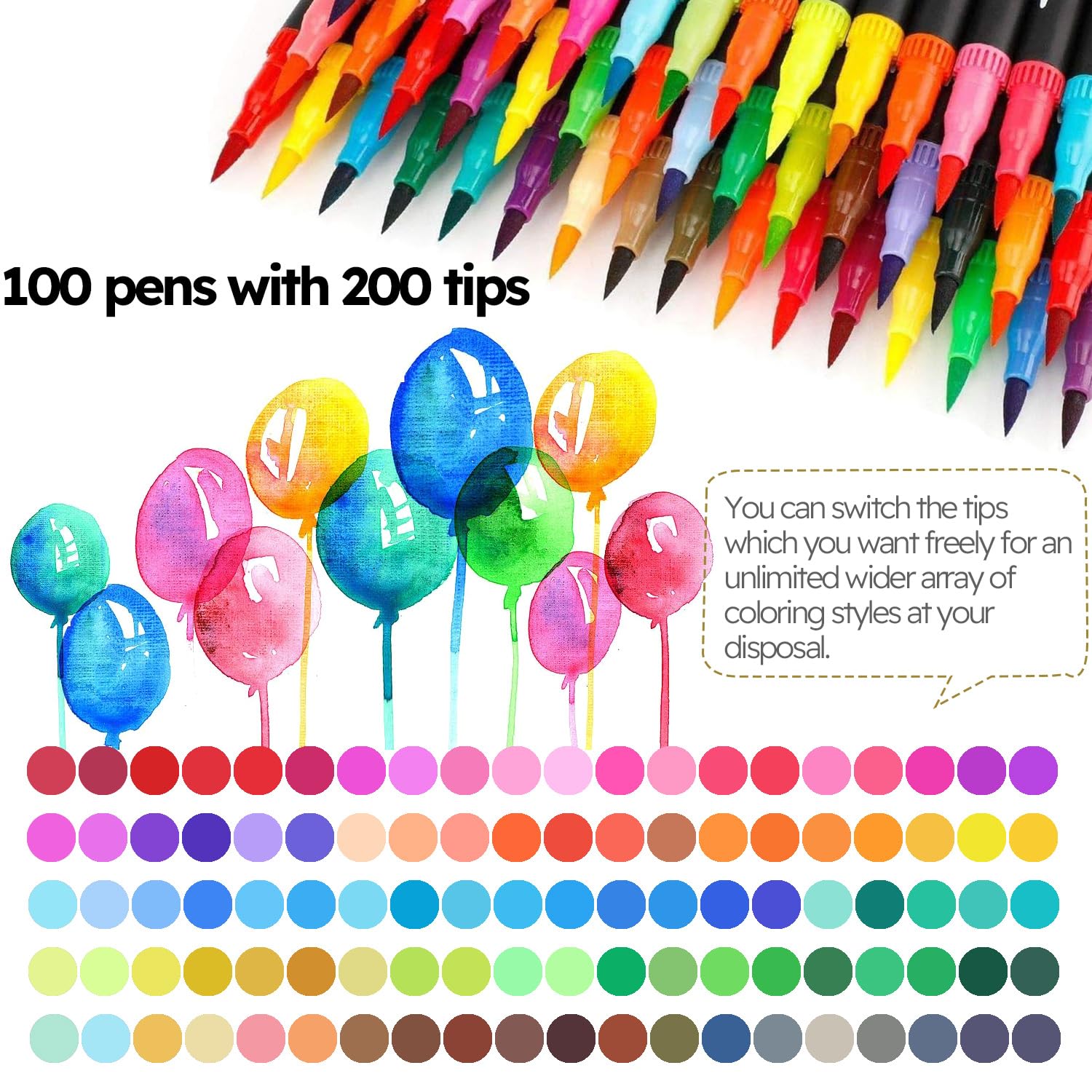 100 Colors colouring markers, Dual Tips Brush Markers for adult coloring books, fine tip markers and felt tip pens for Drawing, Beginner Lettering, Bullet Journal, Scrapbooking, Calligraphy, Craft