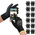 PTCOL PU Coated Work Gloves -12 Pairs Bulk Pack, Excellent Grip, Seamless Knit Nylon Safety Gloves with Polyurethane Coated for Touchscreen, Lightweight, Ideal for Light Duty Work (Large)