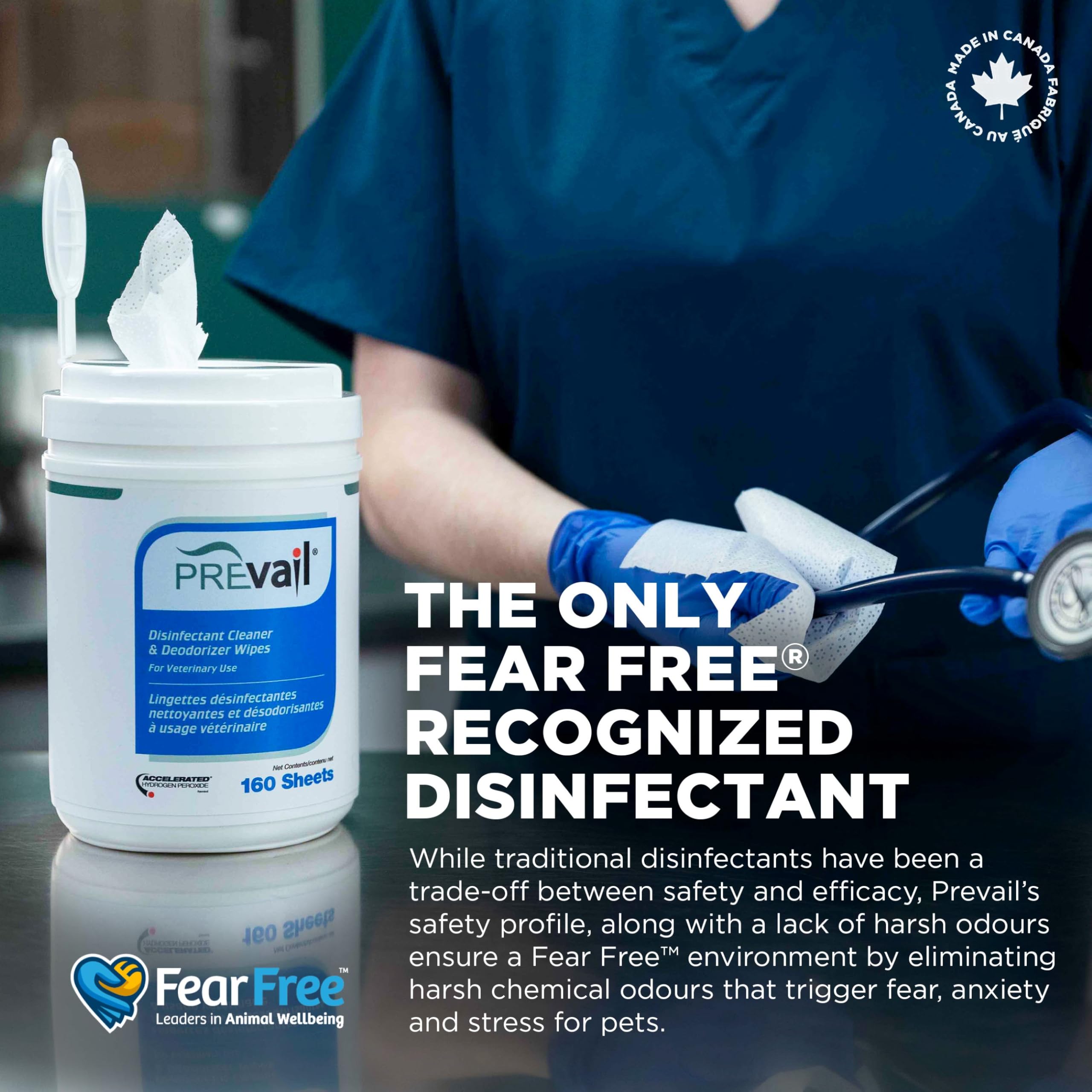 Prevail One-Step Disinfectant Cleaner & Deodorizer Wipes for Veterinary Use, Animal Shelters, Pet Foster Homes, Kennels, Litter Boxes, 160-Wipes, 1-Canister