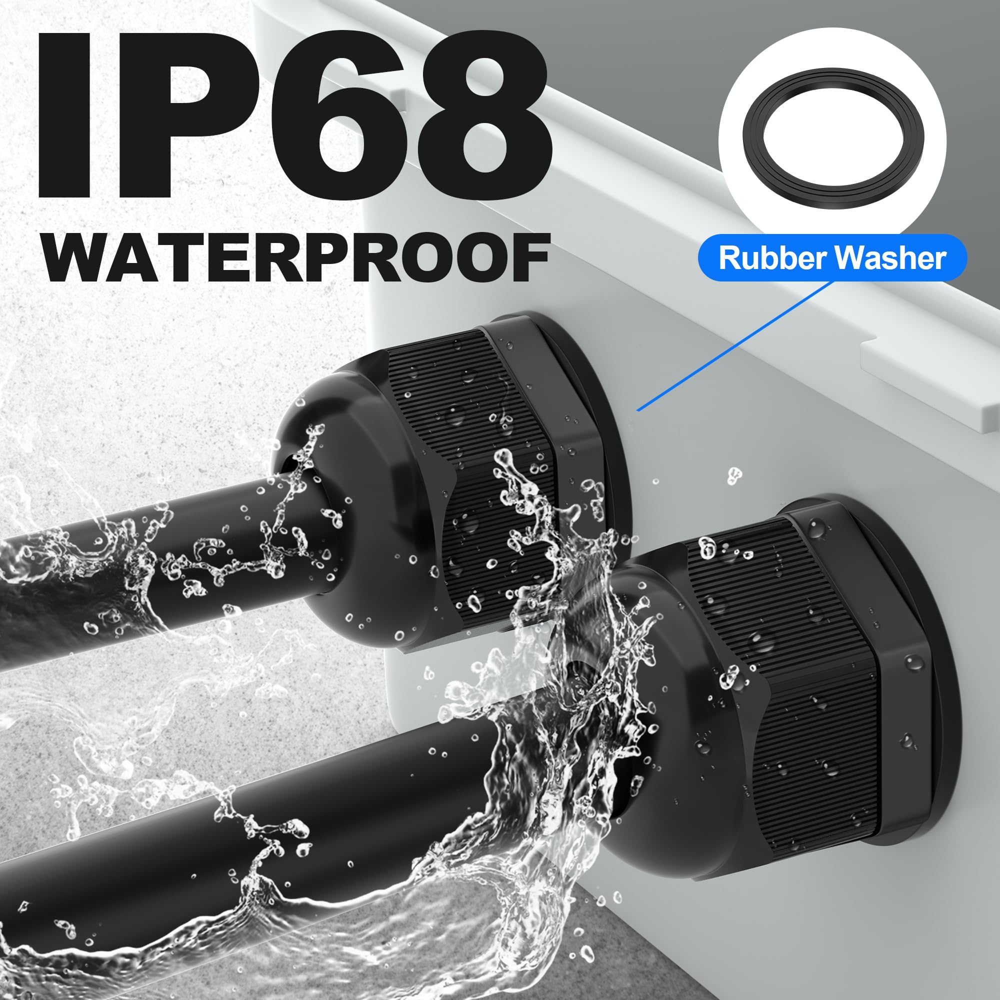 Joinfworld 72Pcs Cable Glands Waterproof Strain Relief Cord Connector Grip Waterproof Cable Pass Through PG7 1/4" 3/8" 1/2" 3/4" 1" with Wire Grommet for 3-25mm Cable Diameter