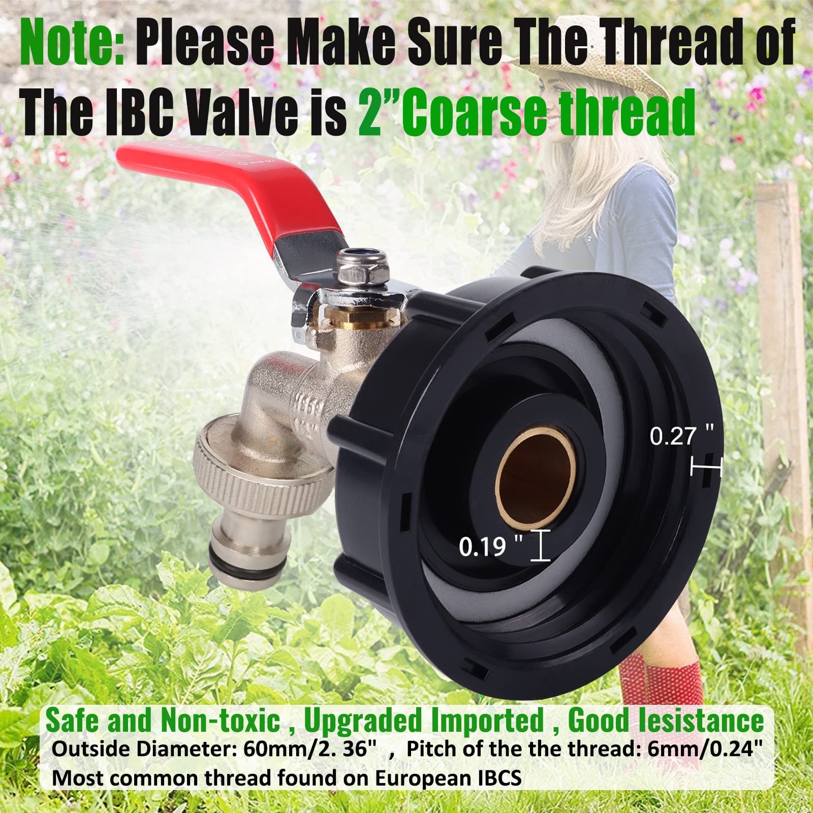 1/2" Leakproof Brass IBC Tote Fittings - Winterizing IBC Tote Adapter IBC 2" Coarse Thread Tote Valve for 275-330 Gallon Water Tank Garden Hose Connector Replace Valve Fitting