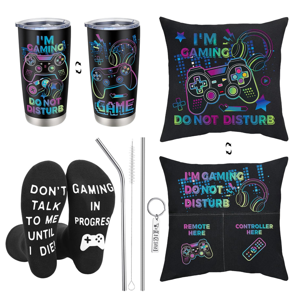 Jspupifip Gamer Gifts for Teenage Boys Boyfriend Men,Cool Gaming Gift for Gaming Lover,Tumbler Socks Pillow Cover Gift Box,Gaming Stuff Birthday Gift Valentines Gift