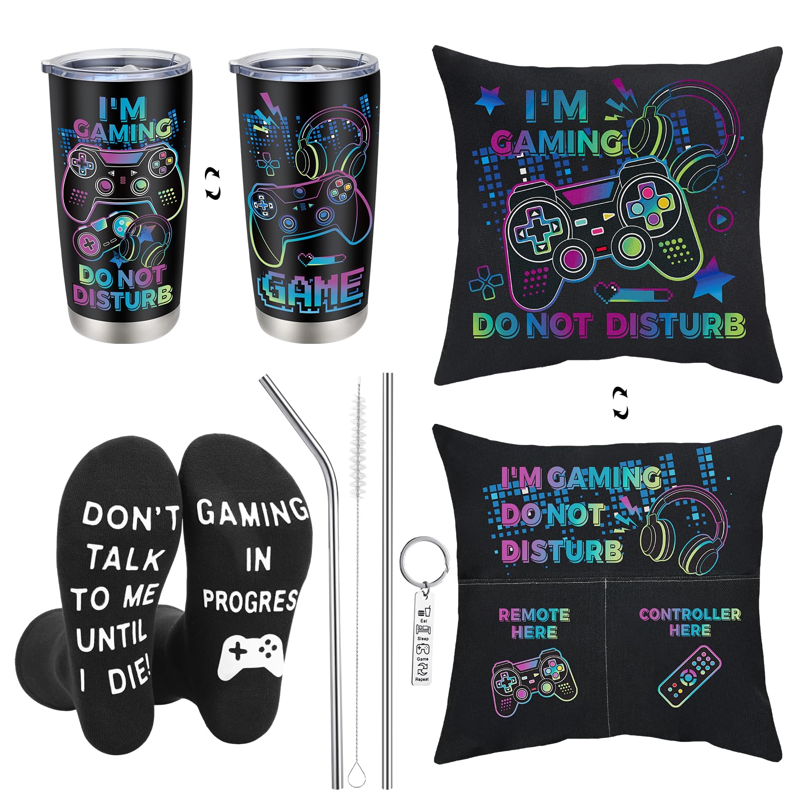 Jspupifip Gamer Gifts for Teenage Boys Boyfriend Men,Cool Gaming Gift for Gaming Lover,Tumbler Socks Pillow Cover Gift Box,Gaming Stuff Birthday Gift Valentines Gift