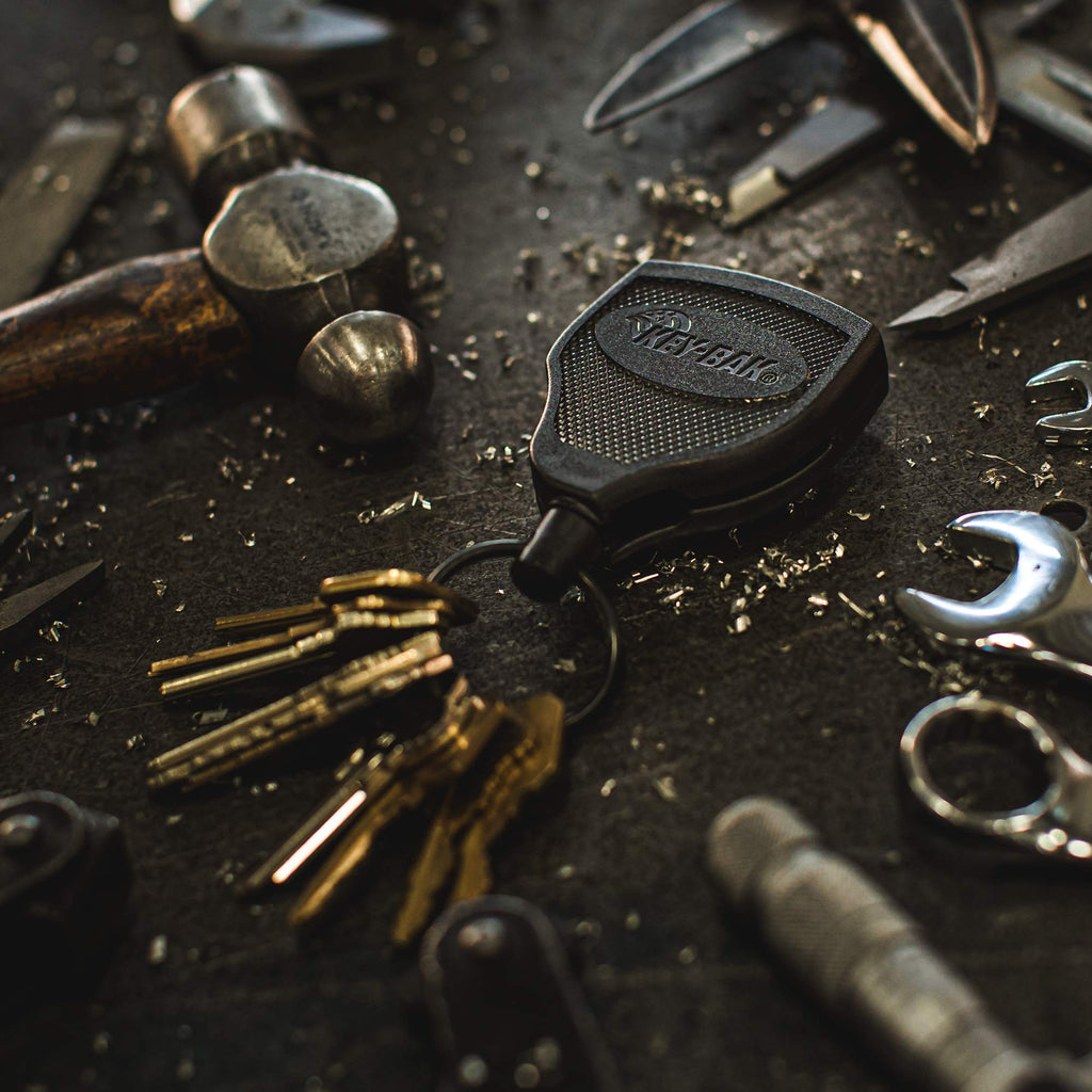 KEY-BAK SUPER48 HD 8oz. Locking Retractable Keychain, 48" Stainless Steel Cable, Tough Polycarbonate Case, Steel Belt Clip, Oversized Split Ring, Black - Made in USA - Heavy Duty (48" / 8oz.) (0S48-001)