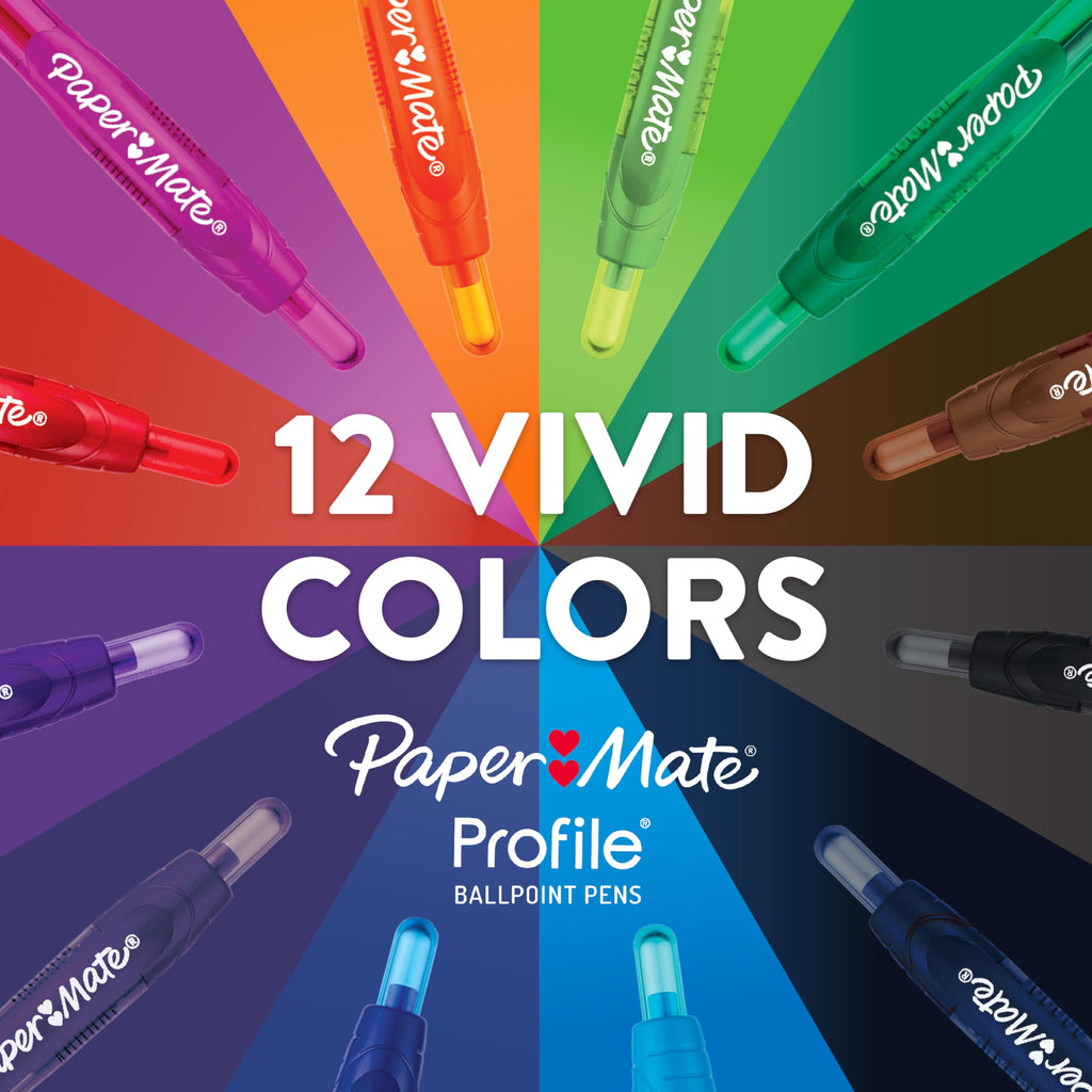 Paper Mate Profile Retractable Ballpoint Pens, Bold (1.4mm), Black, 12 Count