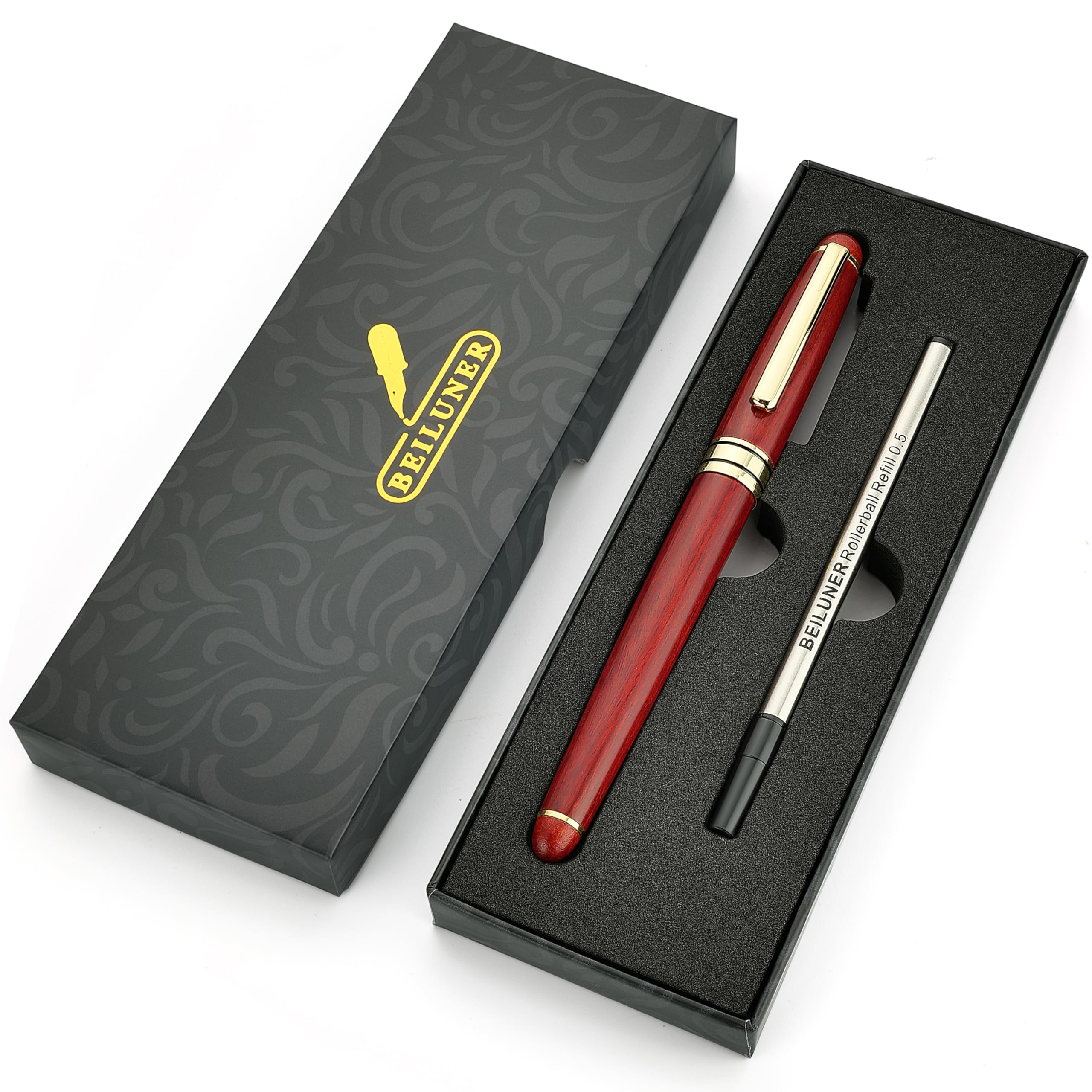 BEILUNER Luxury Rosewood Ballpoint Pen Writing Set - Elegant Fancy Nice Gift Pen Set for Signature Executive Business Office Supplies - Gift Boxed with Extra Refills (Black)
